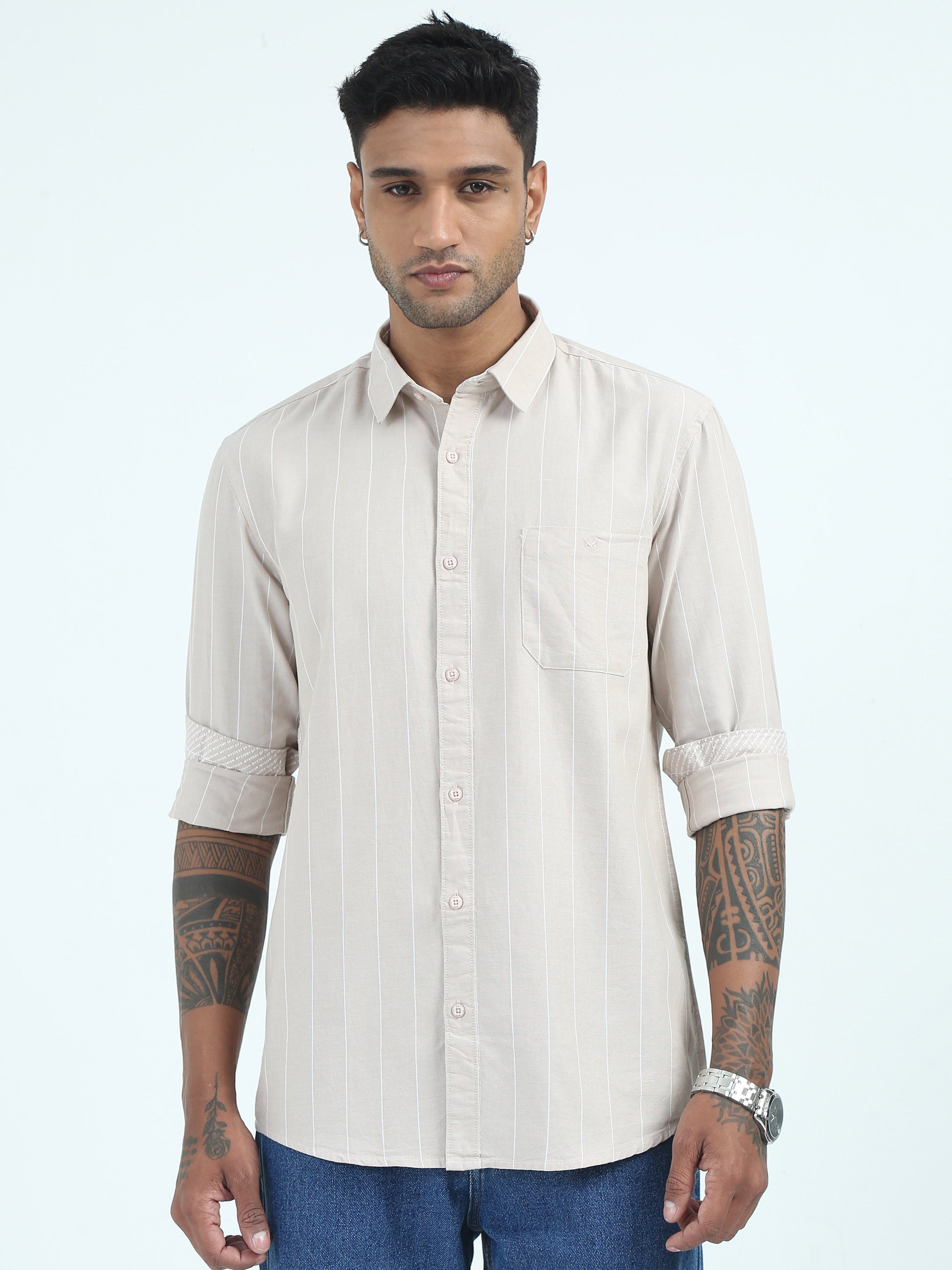  Mens Chikoo Strip Oxford Shirt Regular Fit 