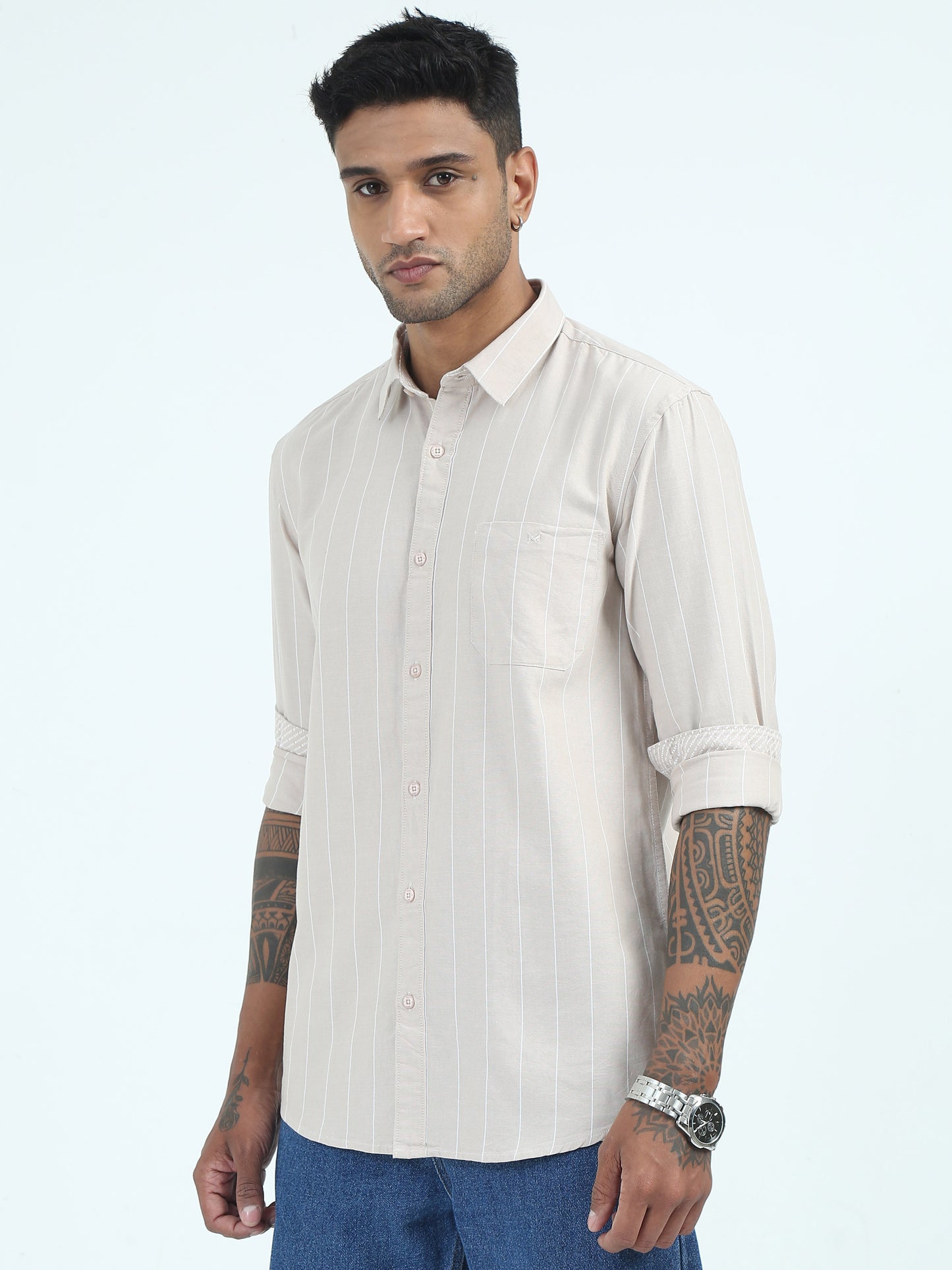  Mens Chikoo Strip Oxford Shirt Regular Fit 