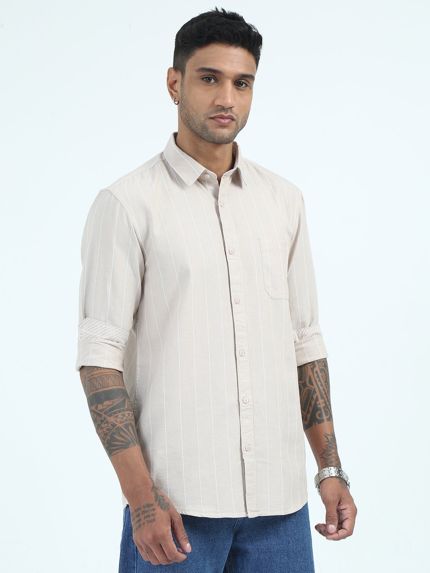  Mens Chikoo Strip Oxford Shirt Regular Fit 