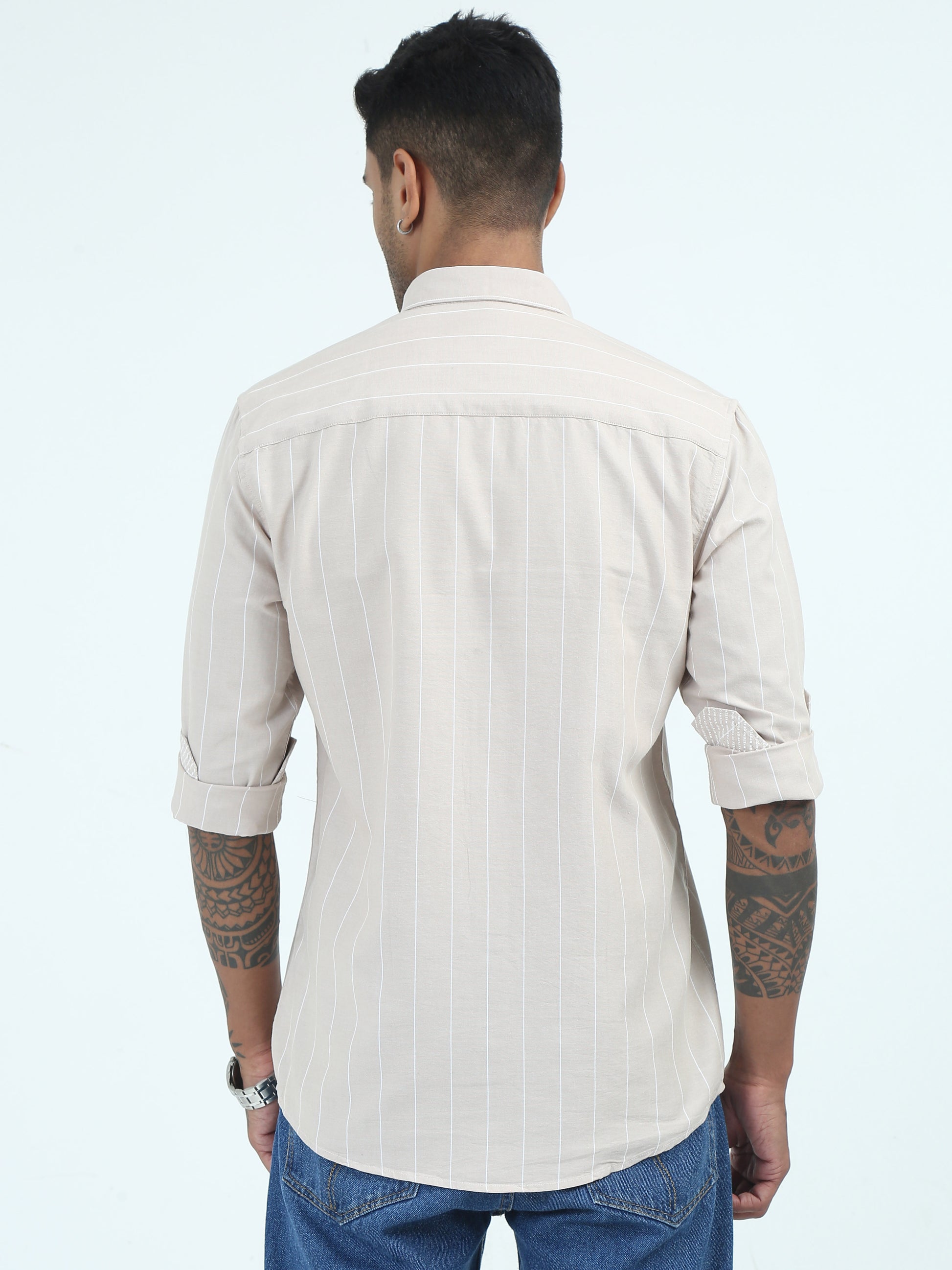  Mens Chikoo Strip Oxford Shirt Regular Fit 