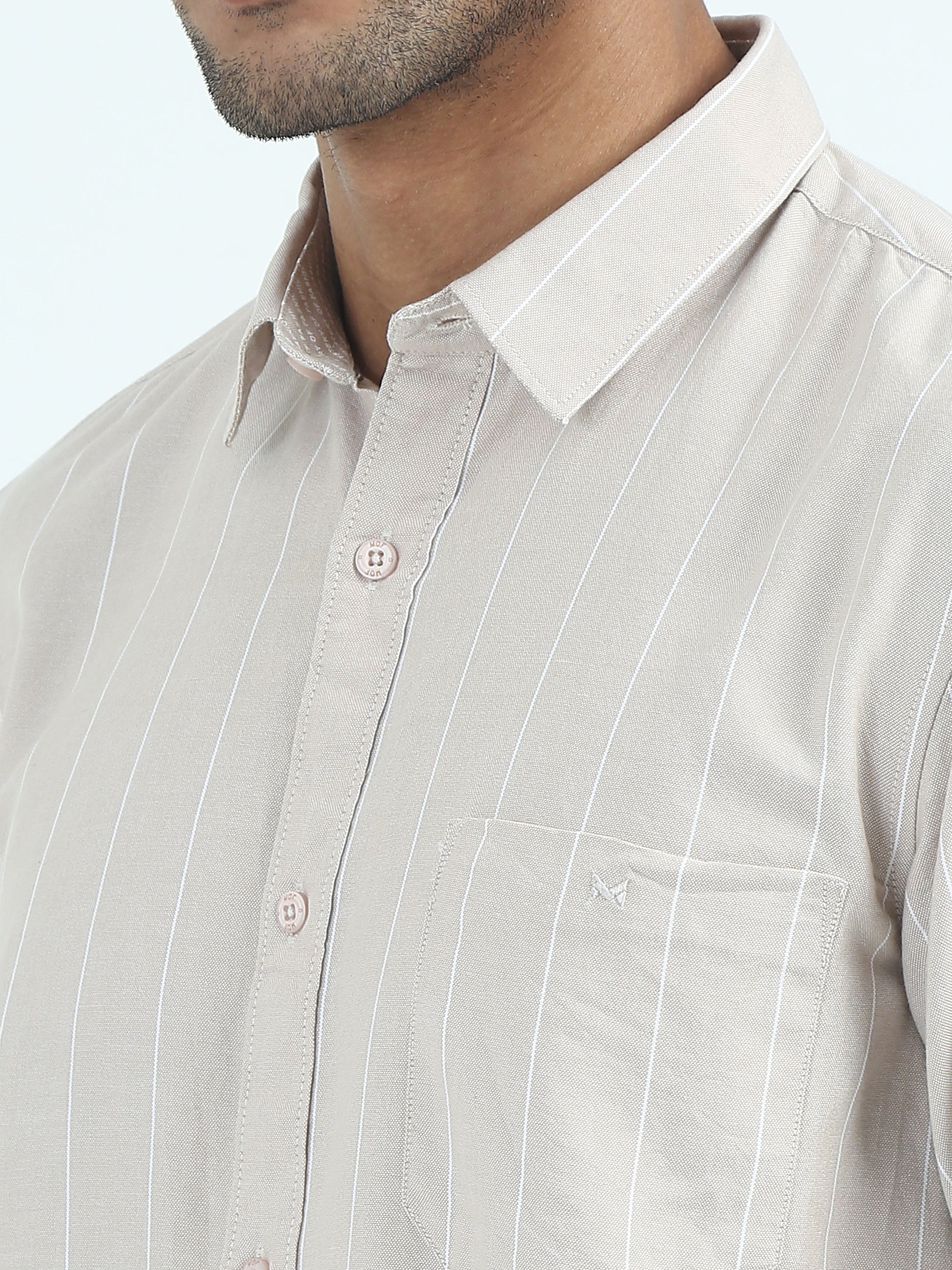  Mens Chikoo Strip Oxford Shirt Regular Fit 