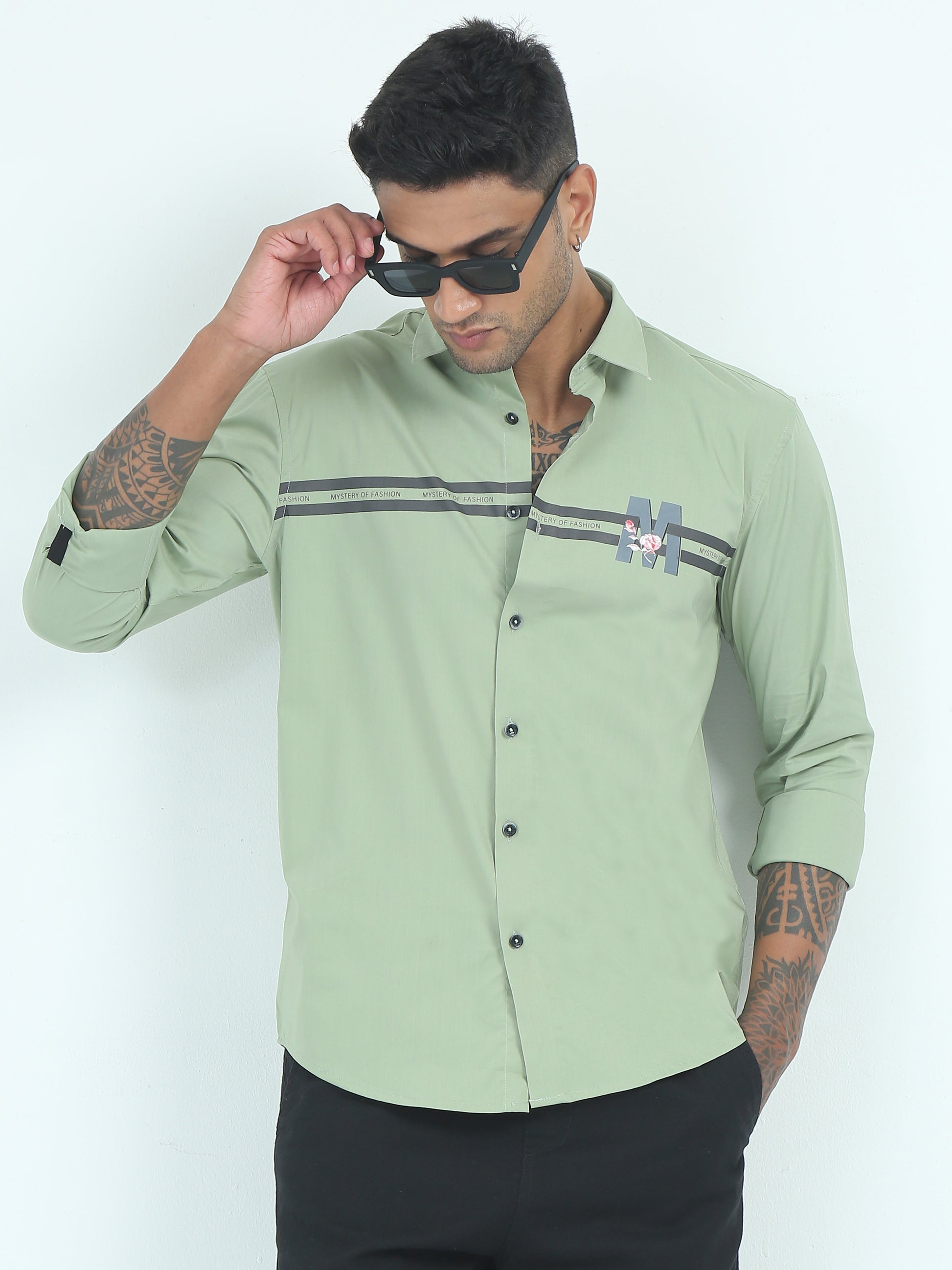 Green Printed Poplin Polycotton Shirts for Men