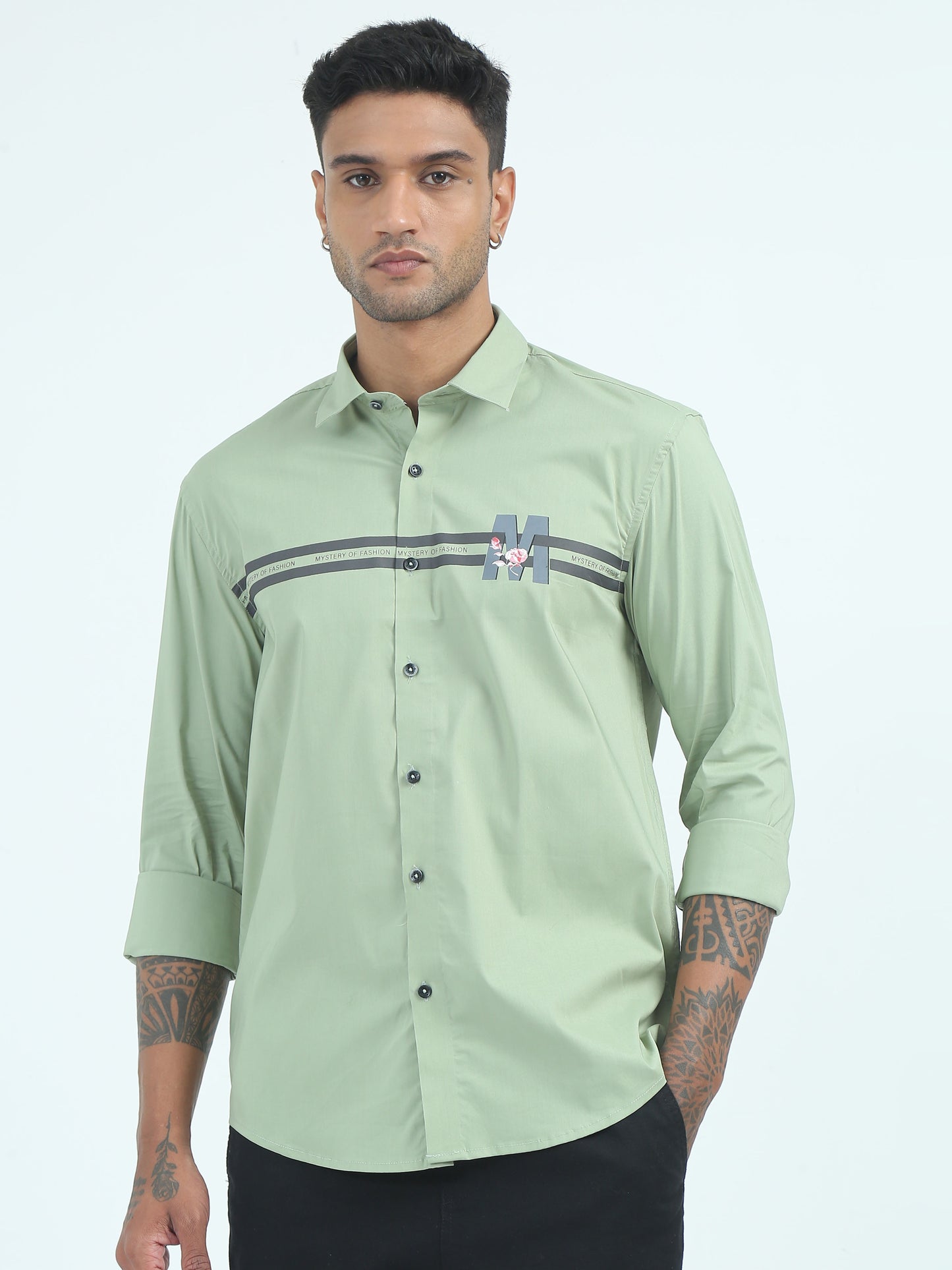 Green Printed Poplin Polycotton Shirts for Men