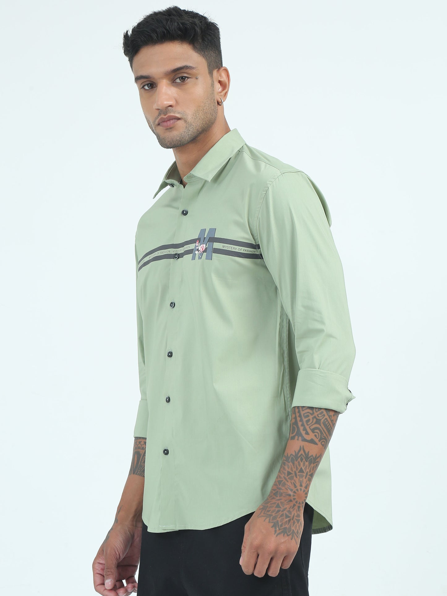 Green Printed Poplin Polycotton Shirts for Men