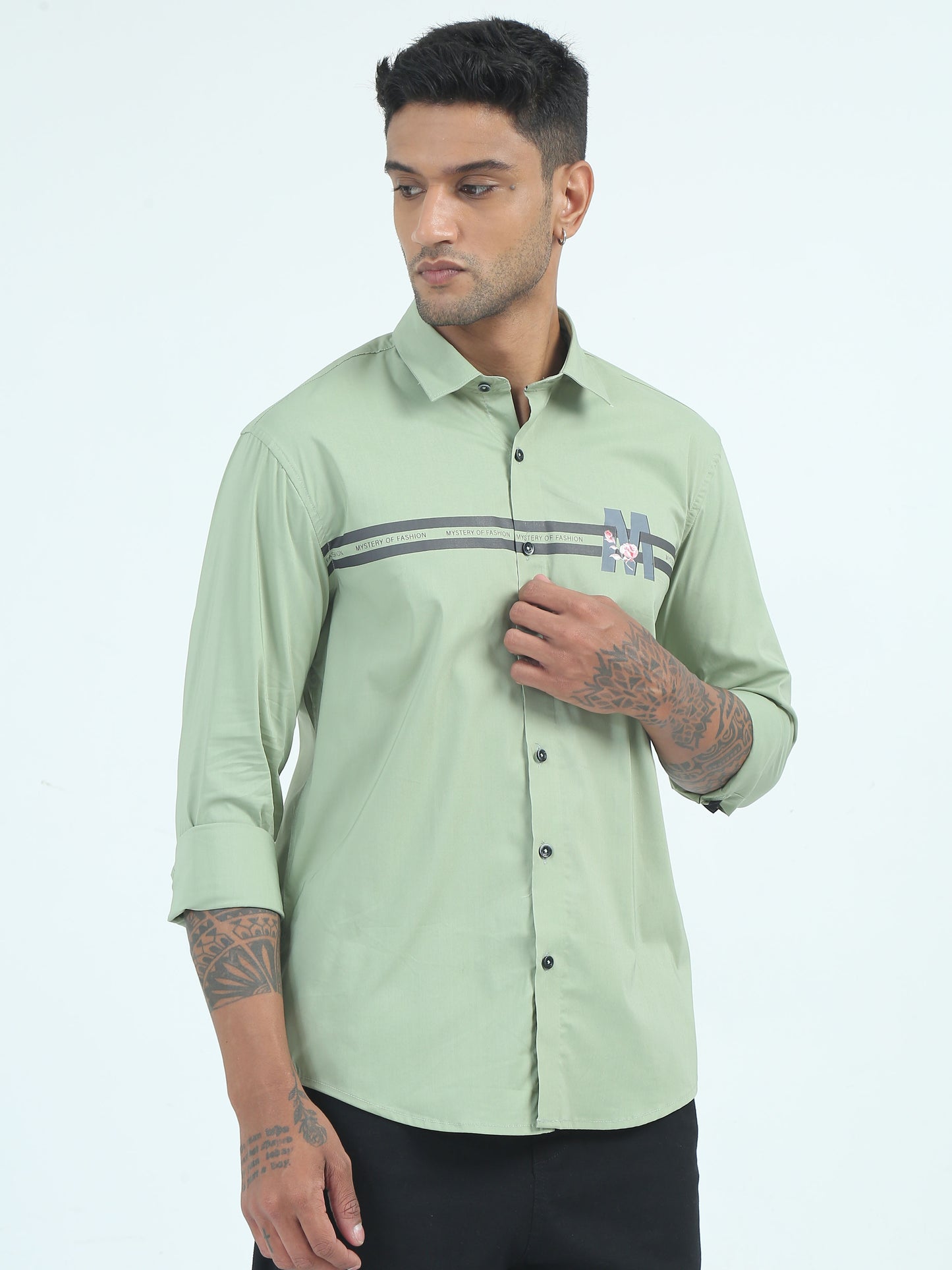 Green Printed Poplin Polycotton Shirts for Men