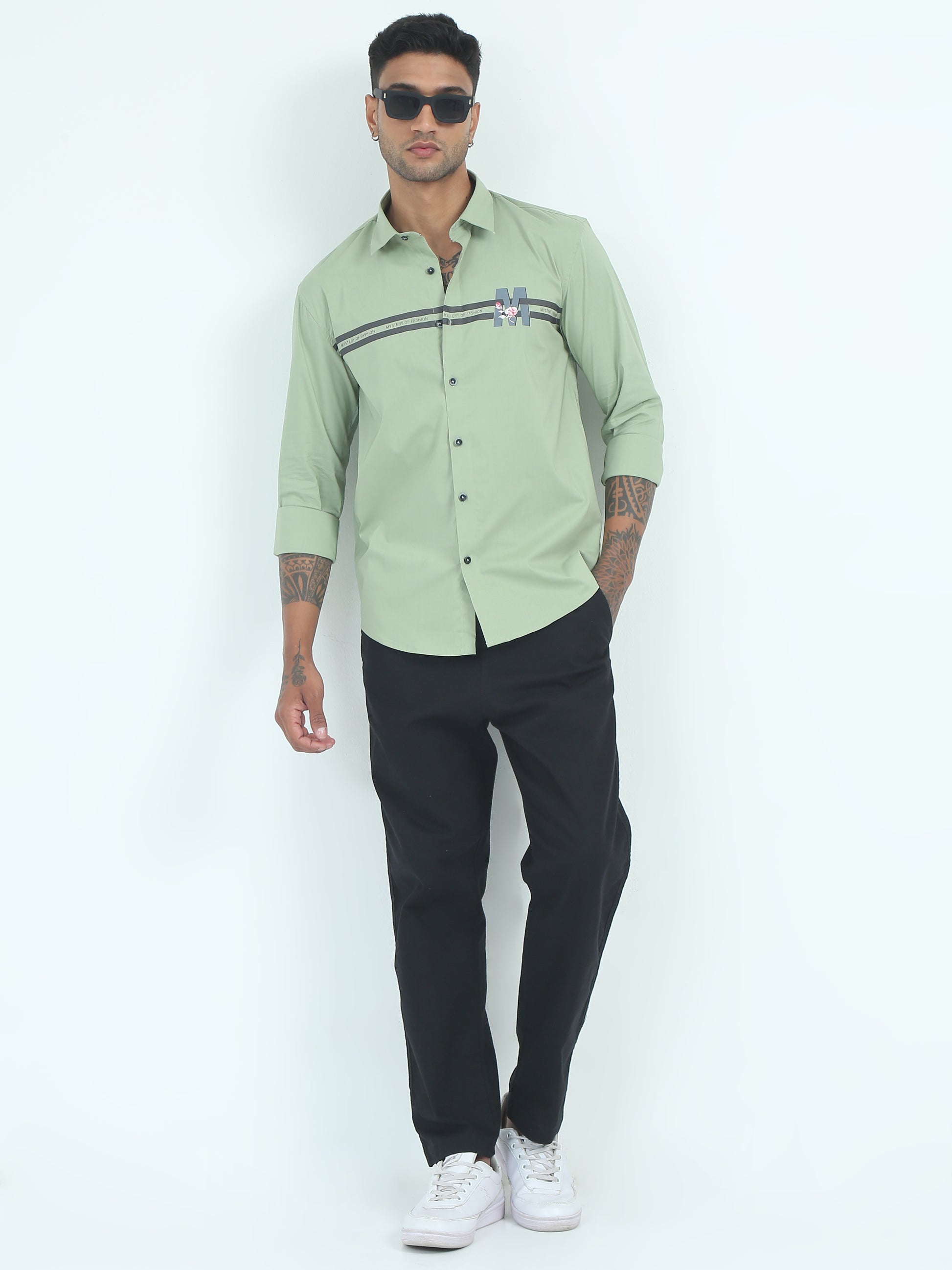 Green Printed Poplin Polycotton Shirts for Men