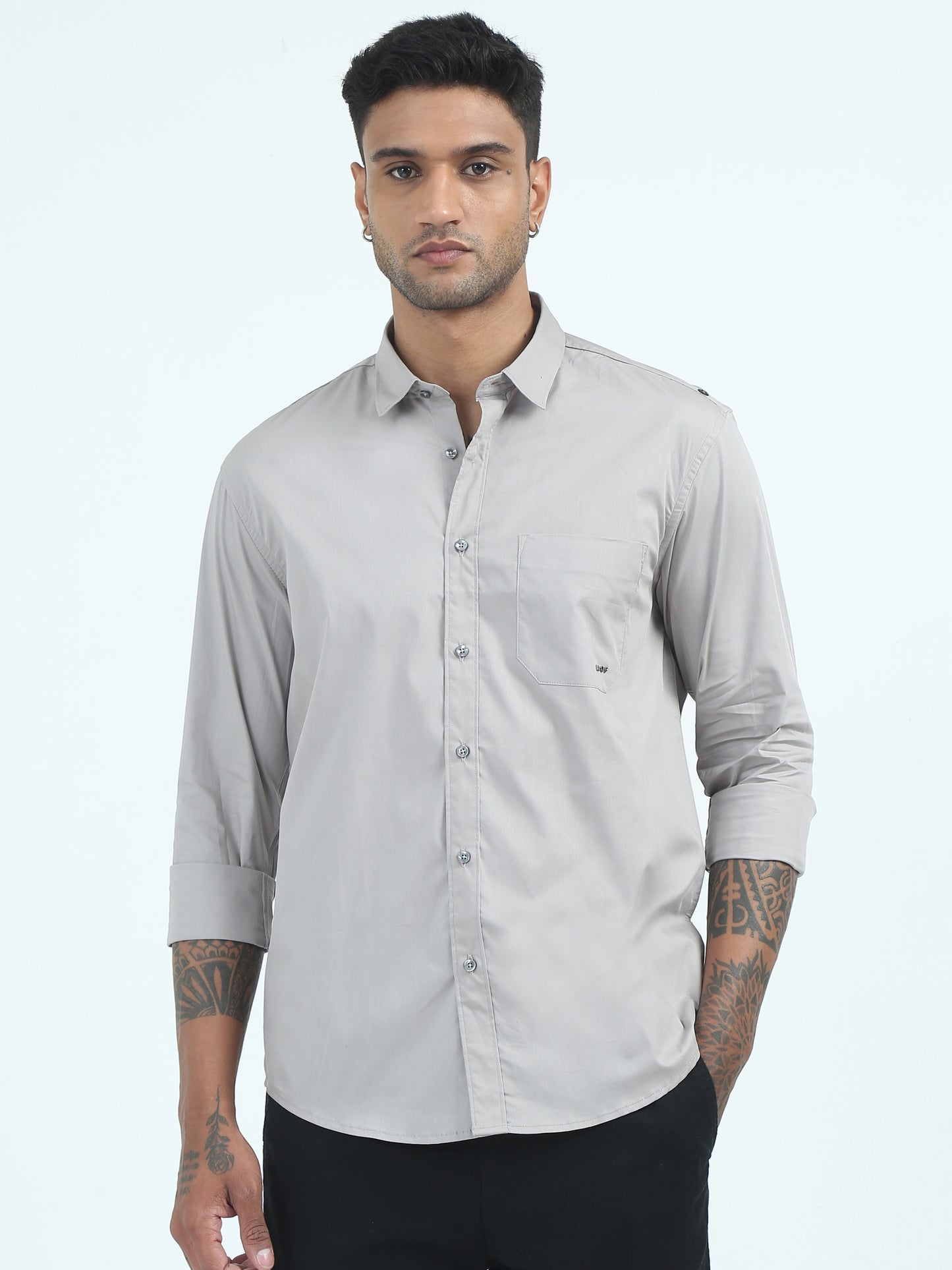  Poly Poplin Lycra Light Grey Shirt for Men