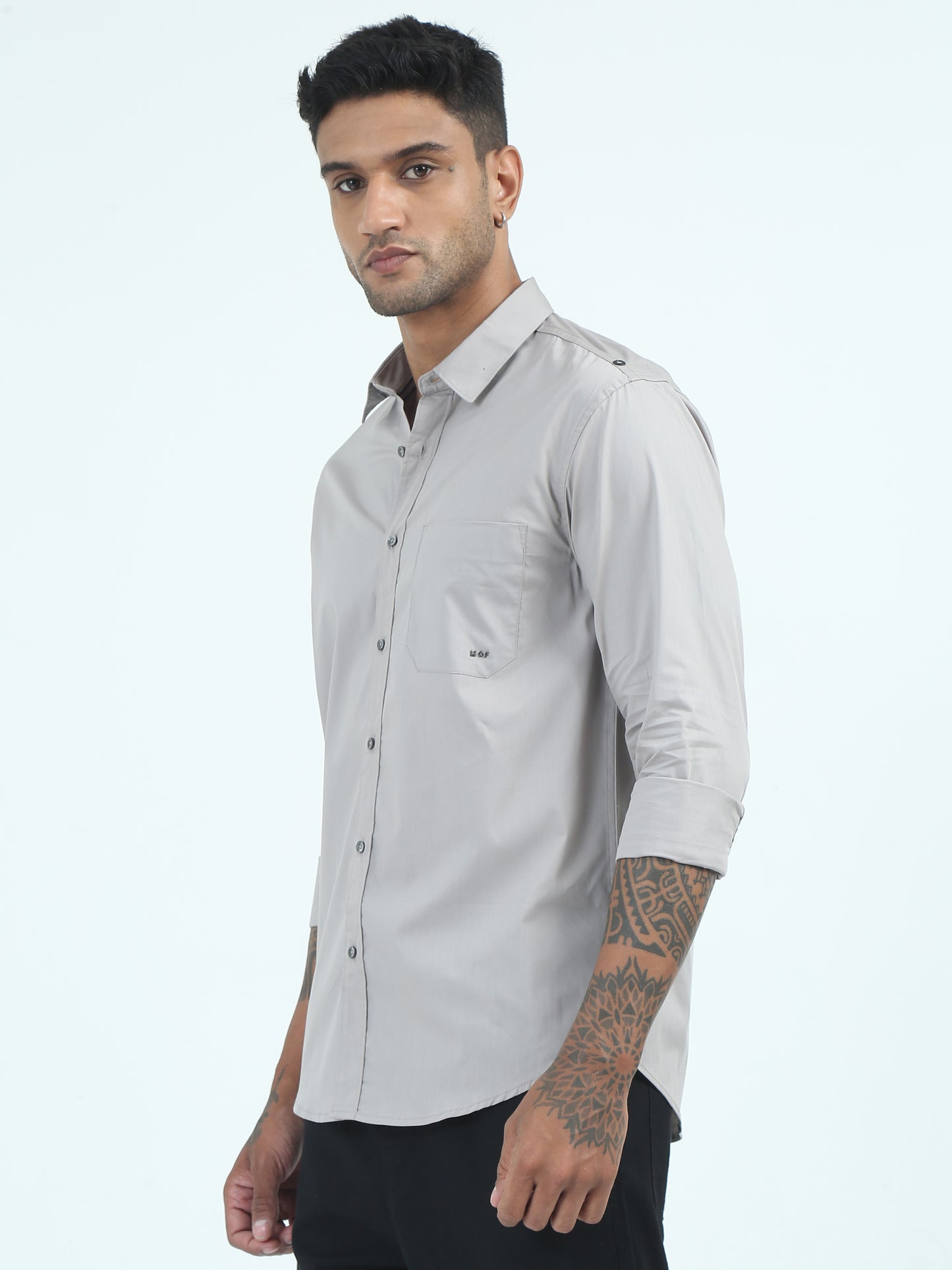  Poly Poplin Lycra Light Grey Shirt for Men