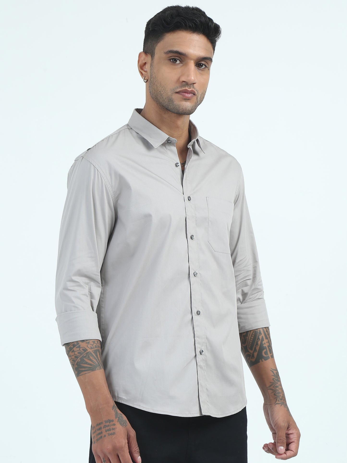  Poly Poplin Lycra Light Grey Shirt for Men