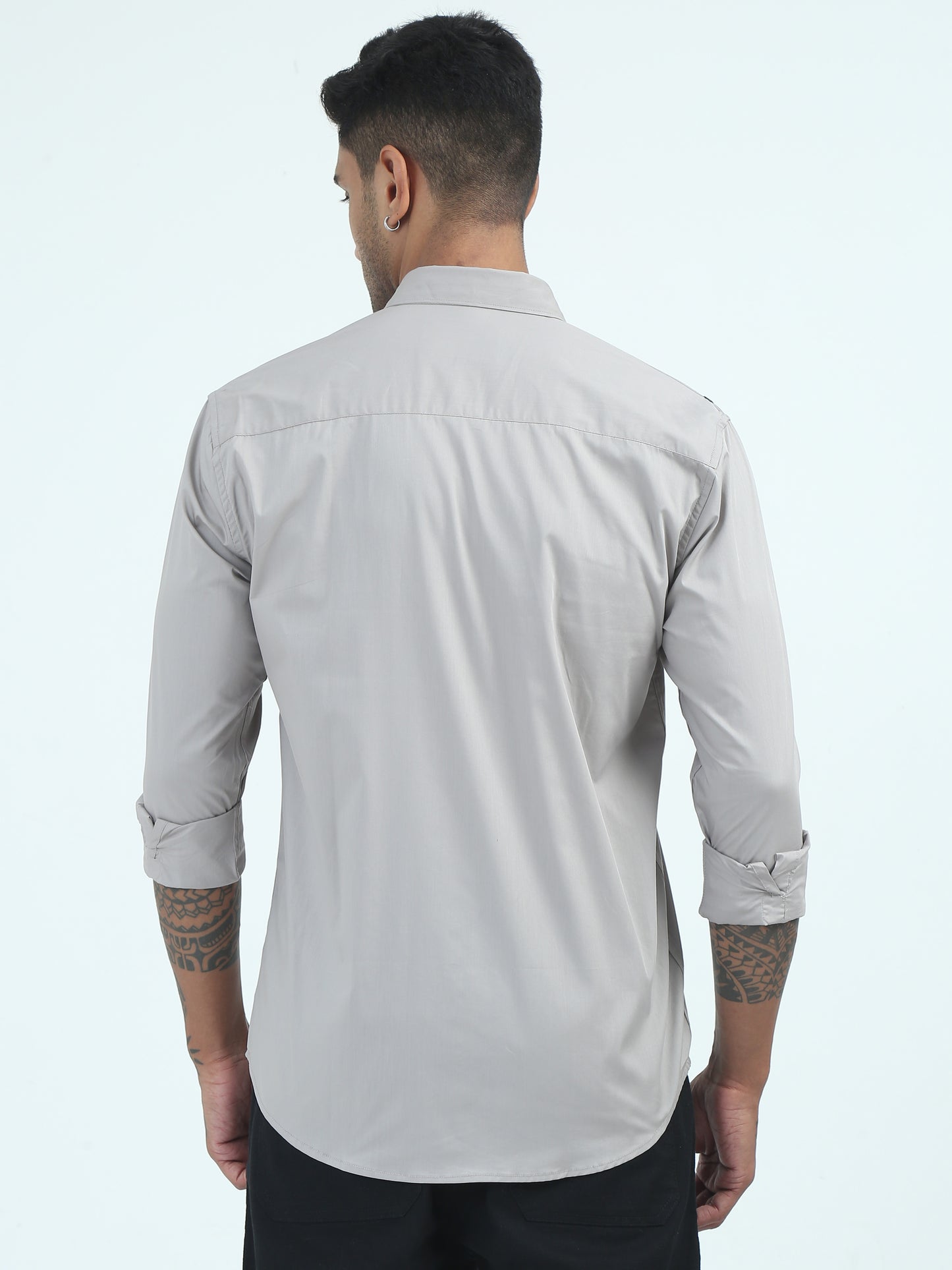  Poly Poplin Lycra Light Grey Shirt for Men