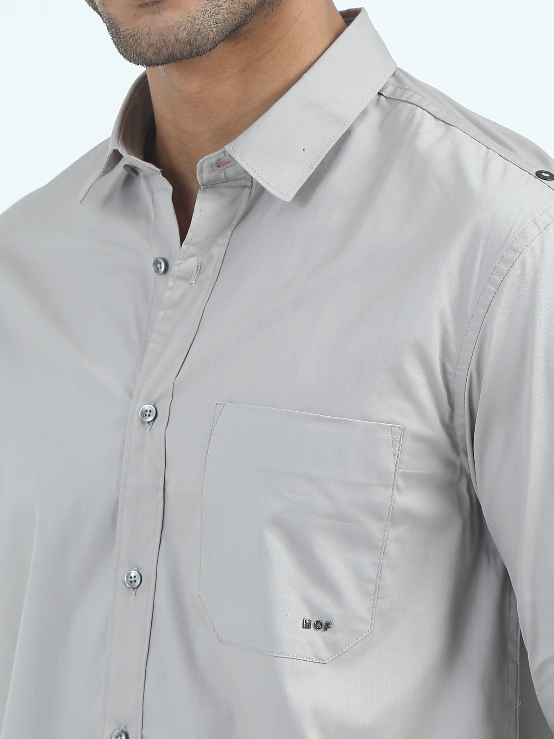  Poly Poplin Lycra Light Grey Shirt for Men