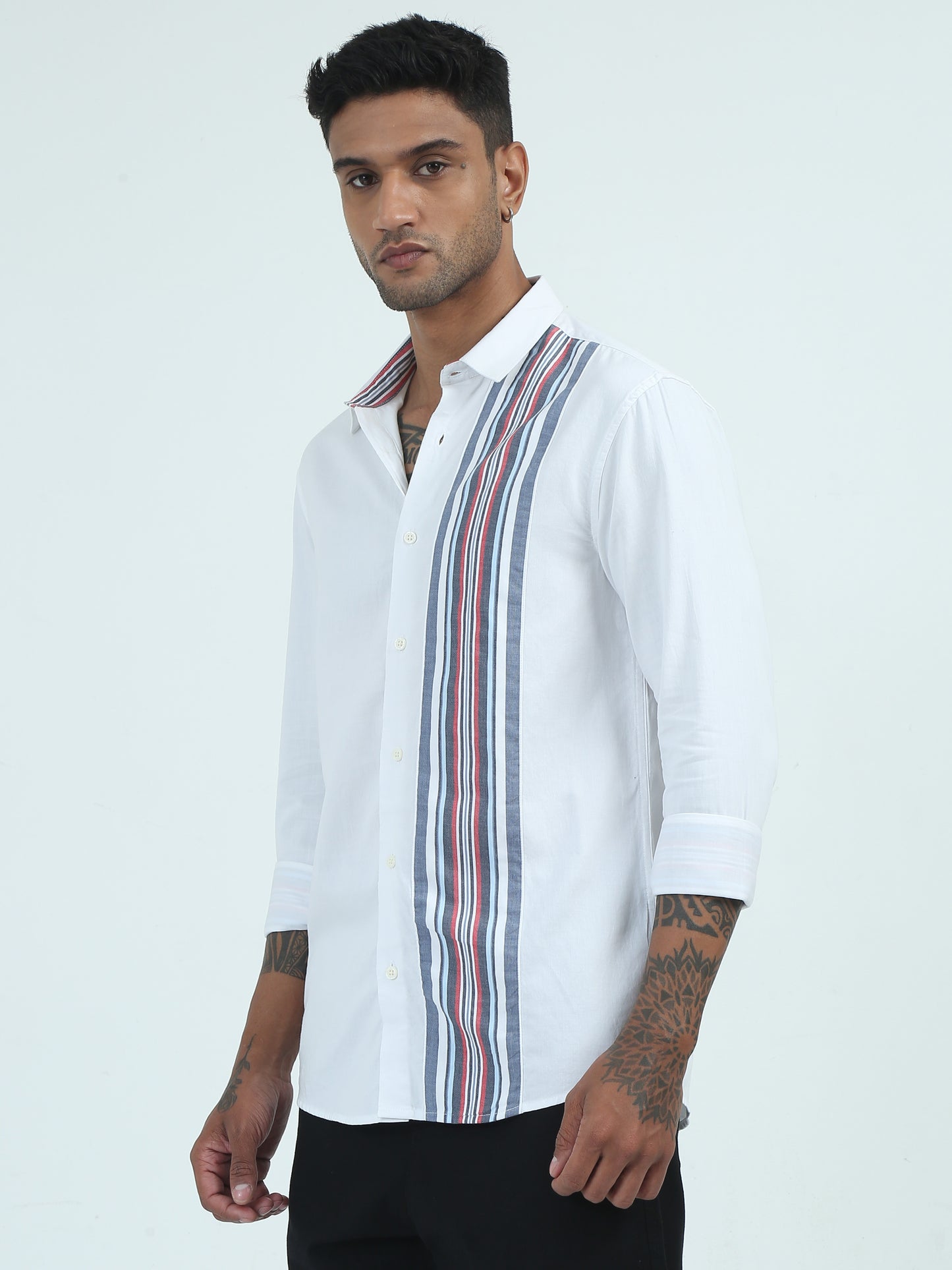 Blue Twill Penal Strip Mens Regular Fit Formal Shirts