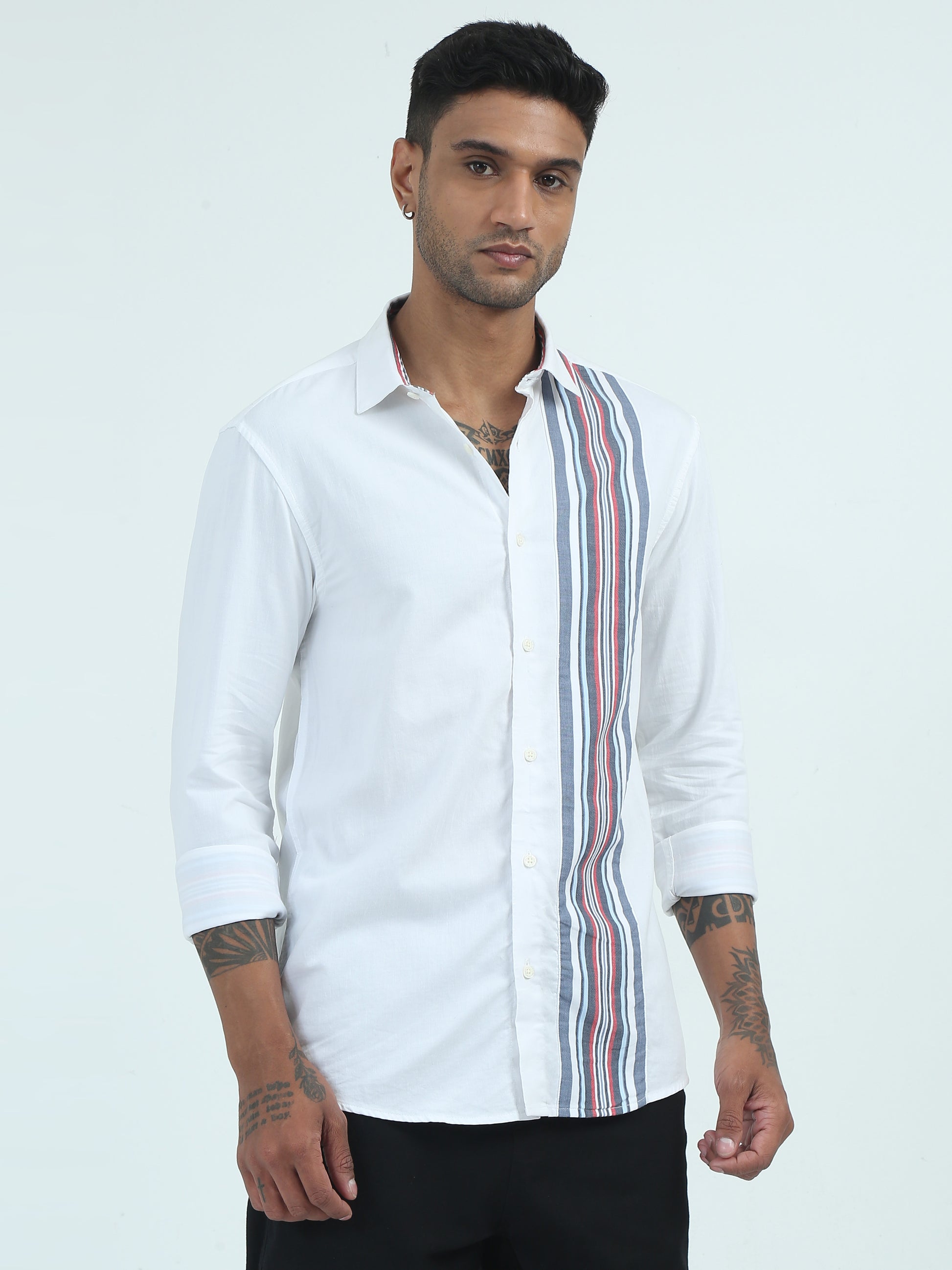 Blue Twill Penal Strip Mens Regular Fit Formal Shirts