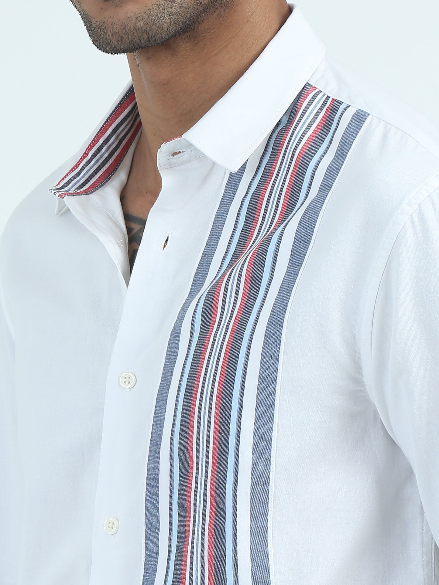 Blue Twill Penal Strip Mens Regular Fit Formal Shirts