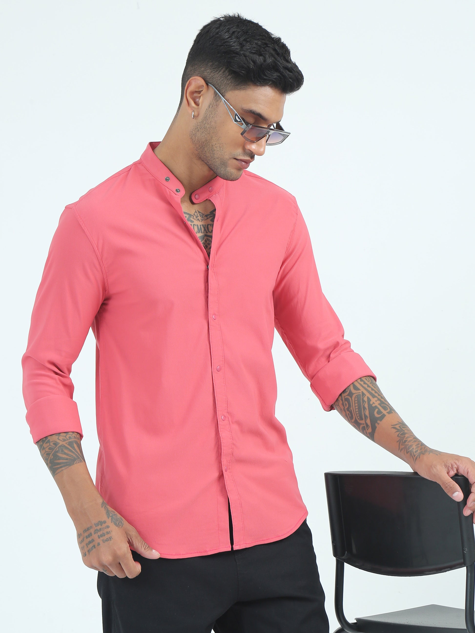  Dobby Super Lycra Rose Pink Shirt for Men 