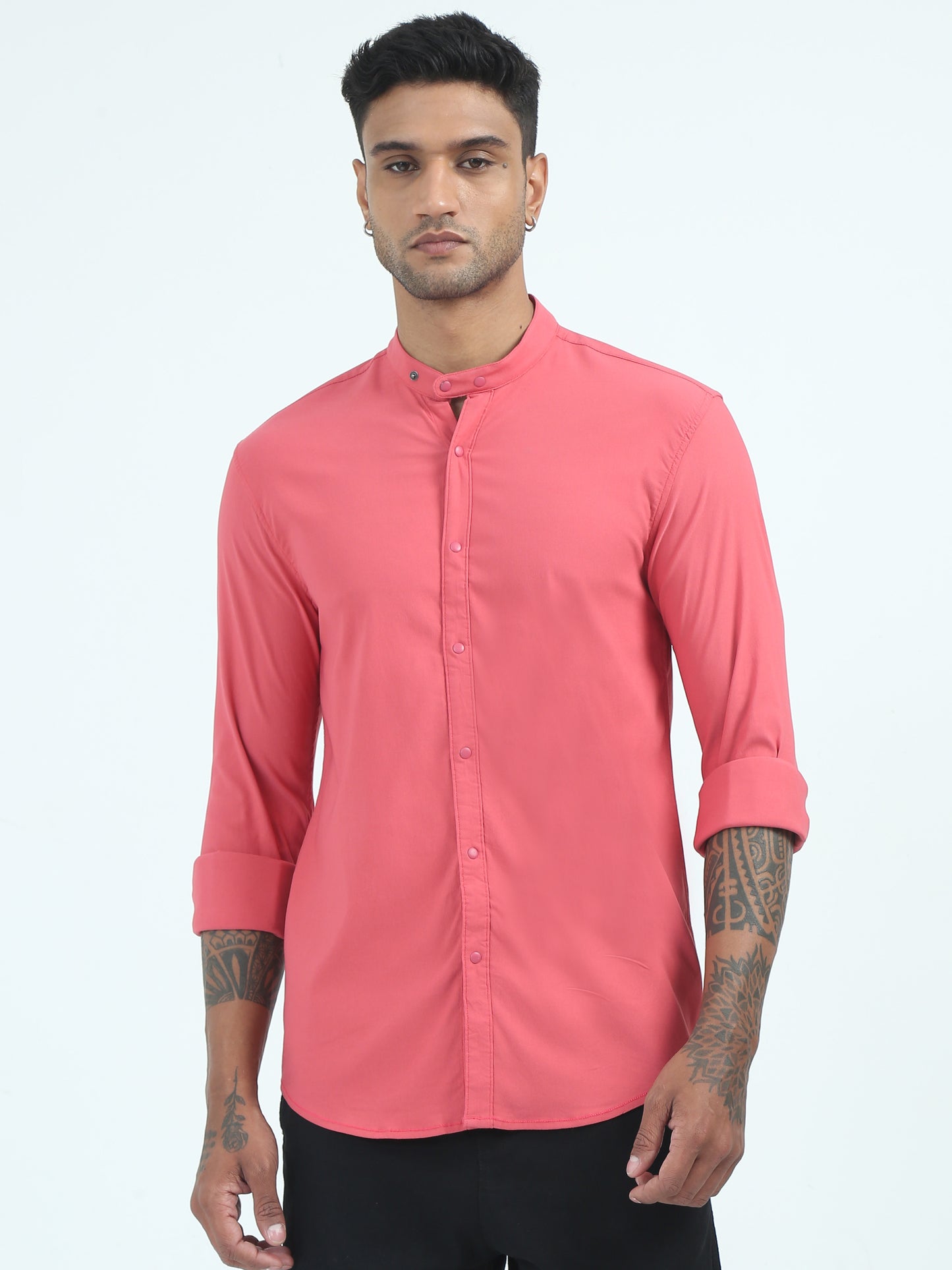  Dobby Super Lycra Rose Pink Shirt for Men 