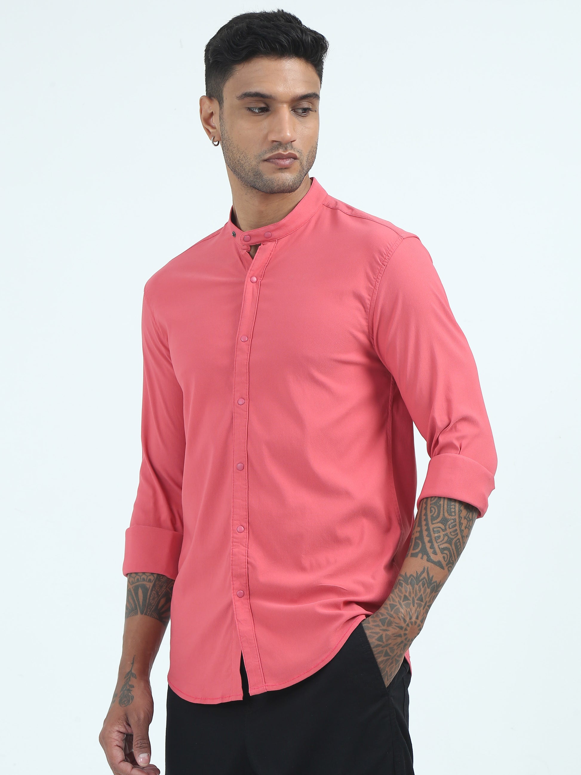  Dobby Super Lycra Rose Pink Shirt for Men 