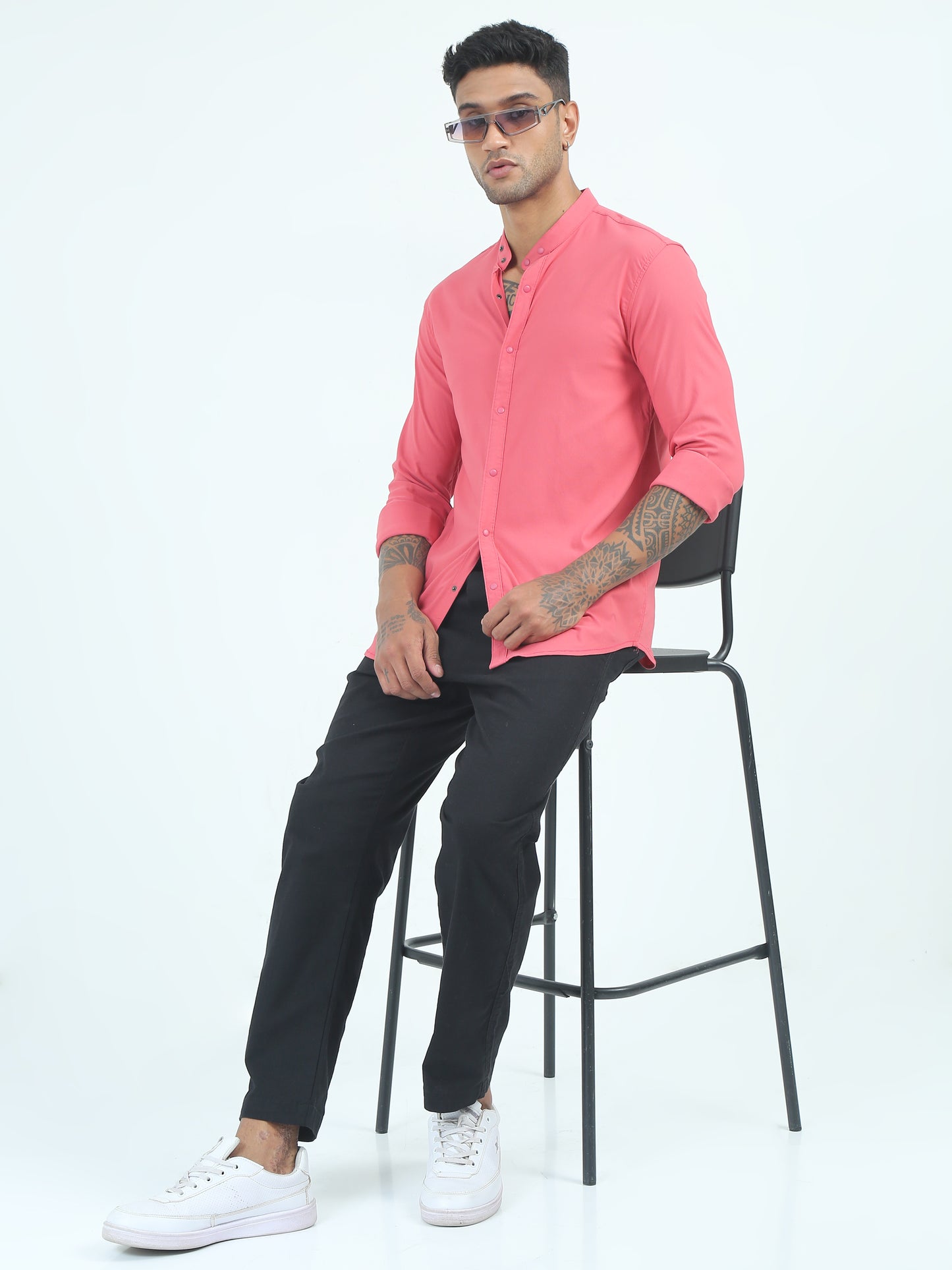  Dobby Super Lycra Rose Pink Shirt for Men 