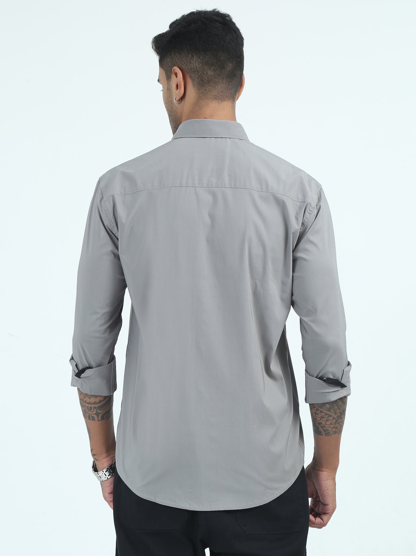 Grey Poplin Stripe Cotton Polyester Shirts for Men