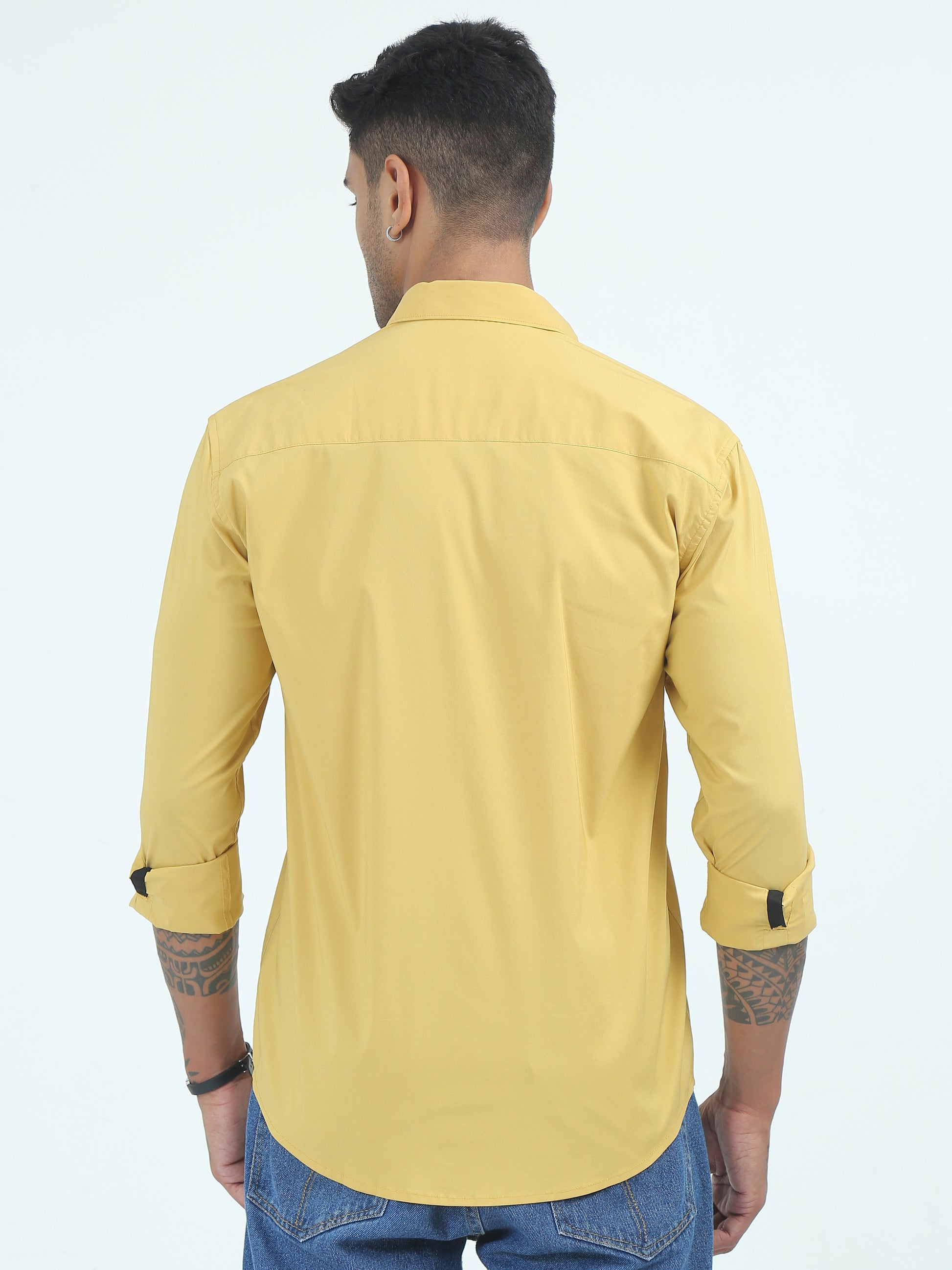 Yellow Poplin Cotton Stripe Poly Shirt for Men