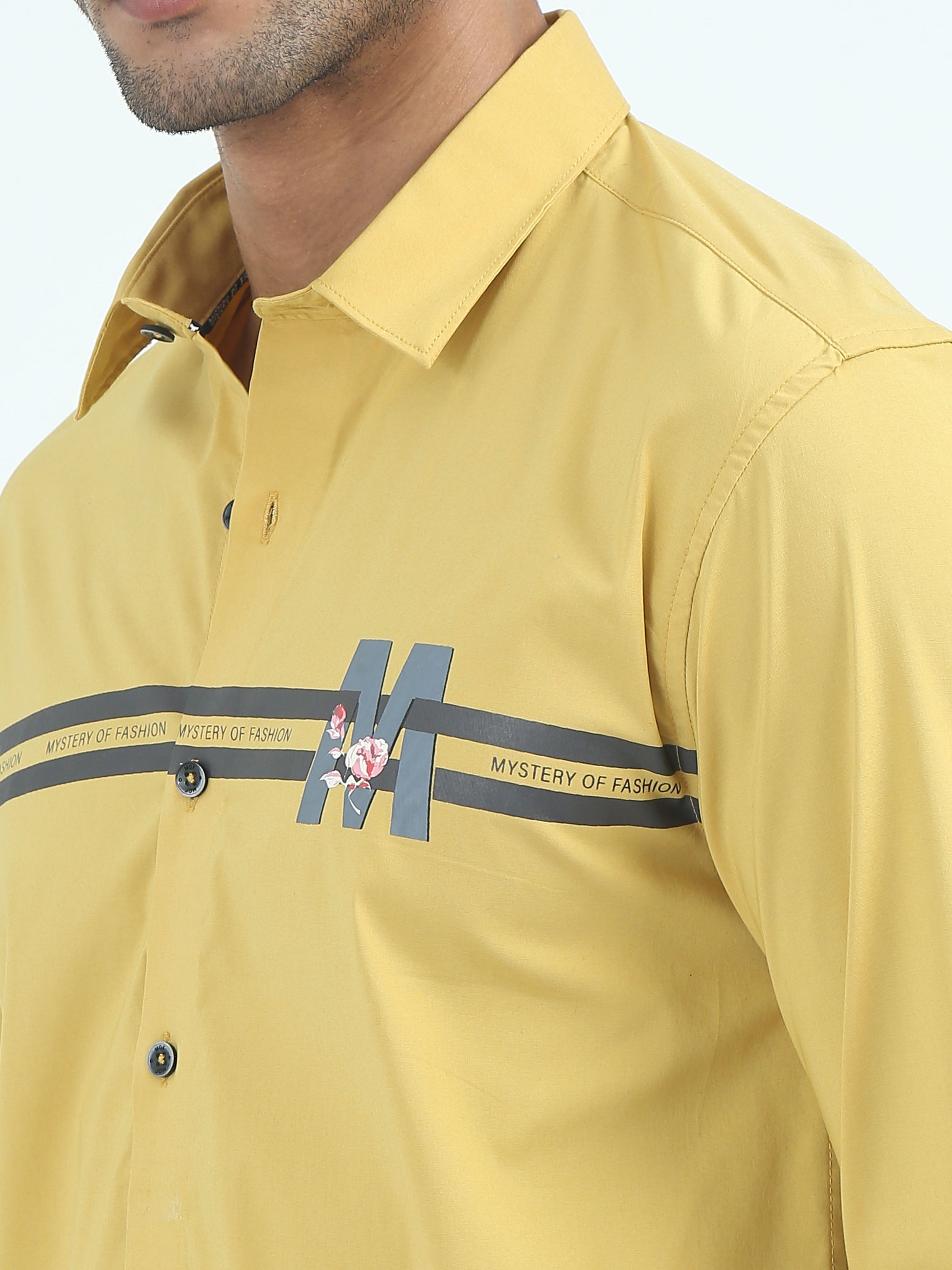 Yellow Poplin Cotton Stripe Poly Shirt for Men