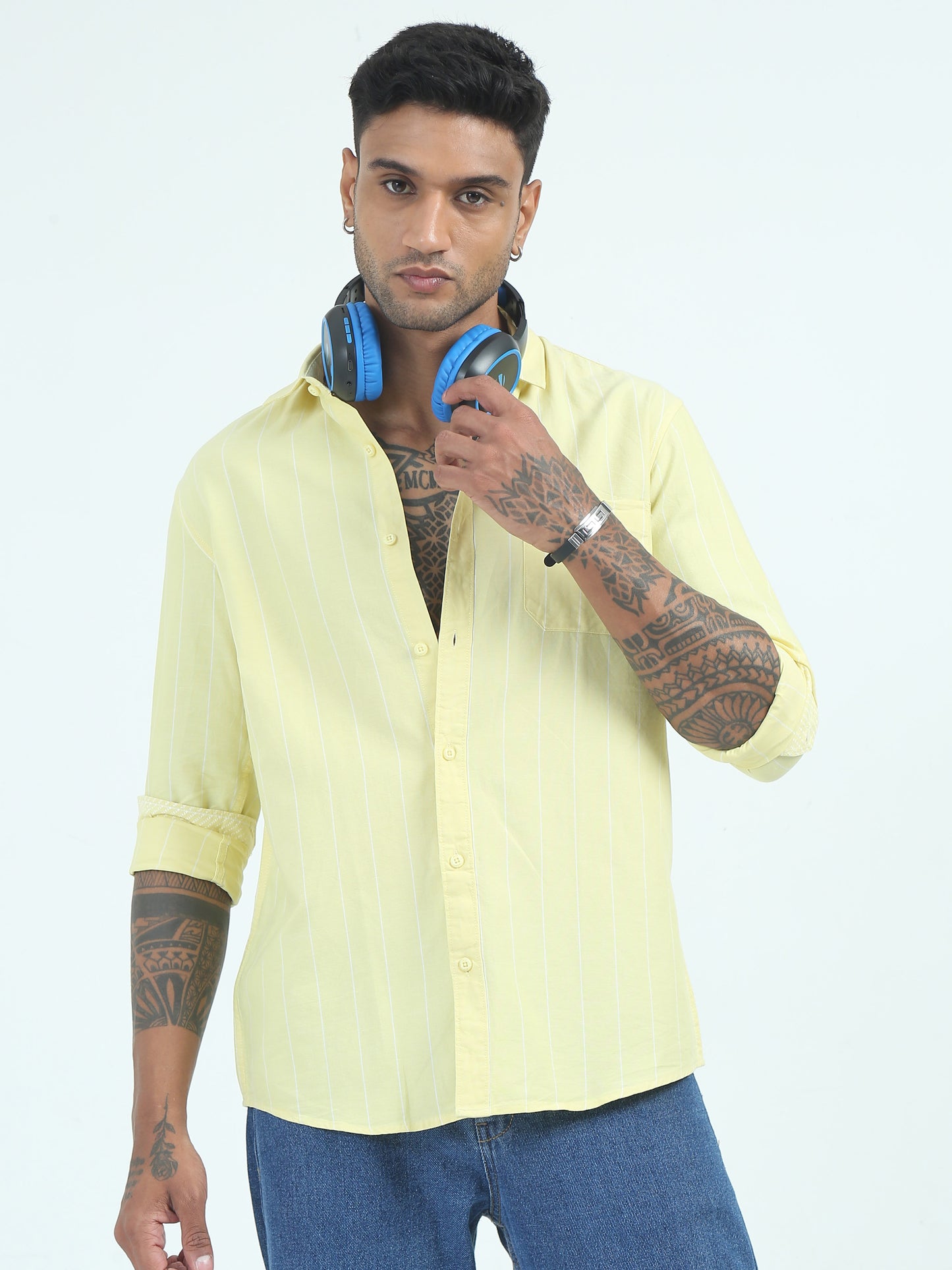 Oxford strip Yellow Shirt for Men