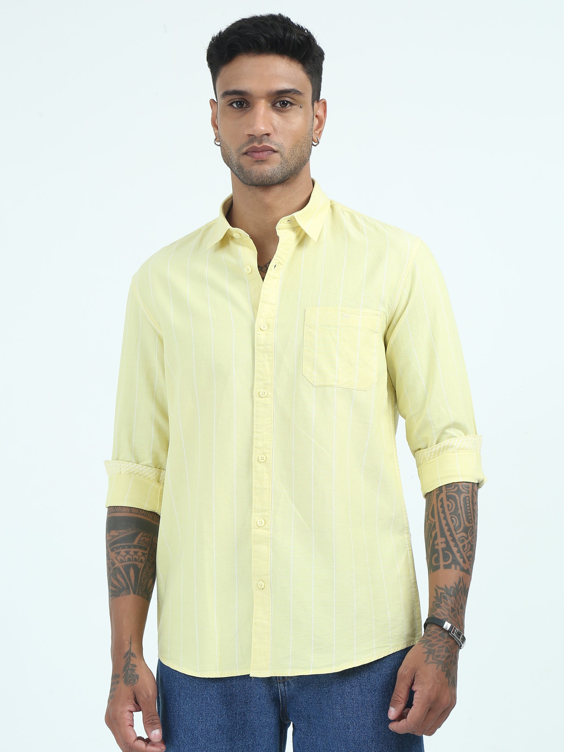 Oxford strip Yellow Shirt for Men