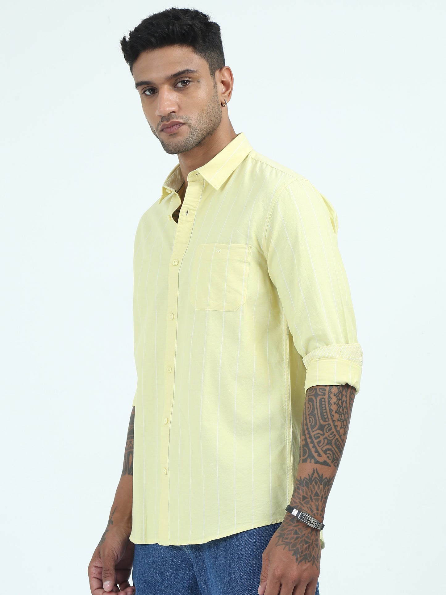 Oxford strip Yellow Shirt for Men