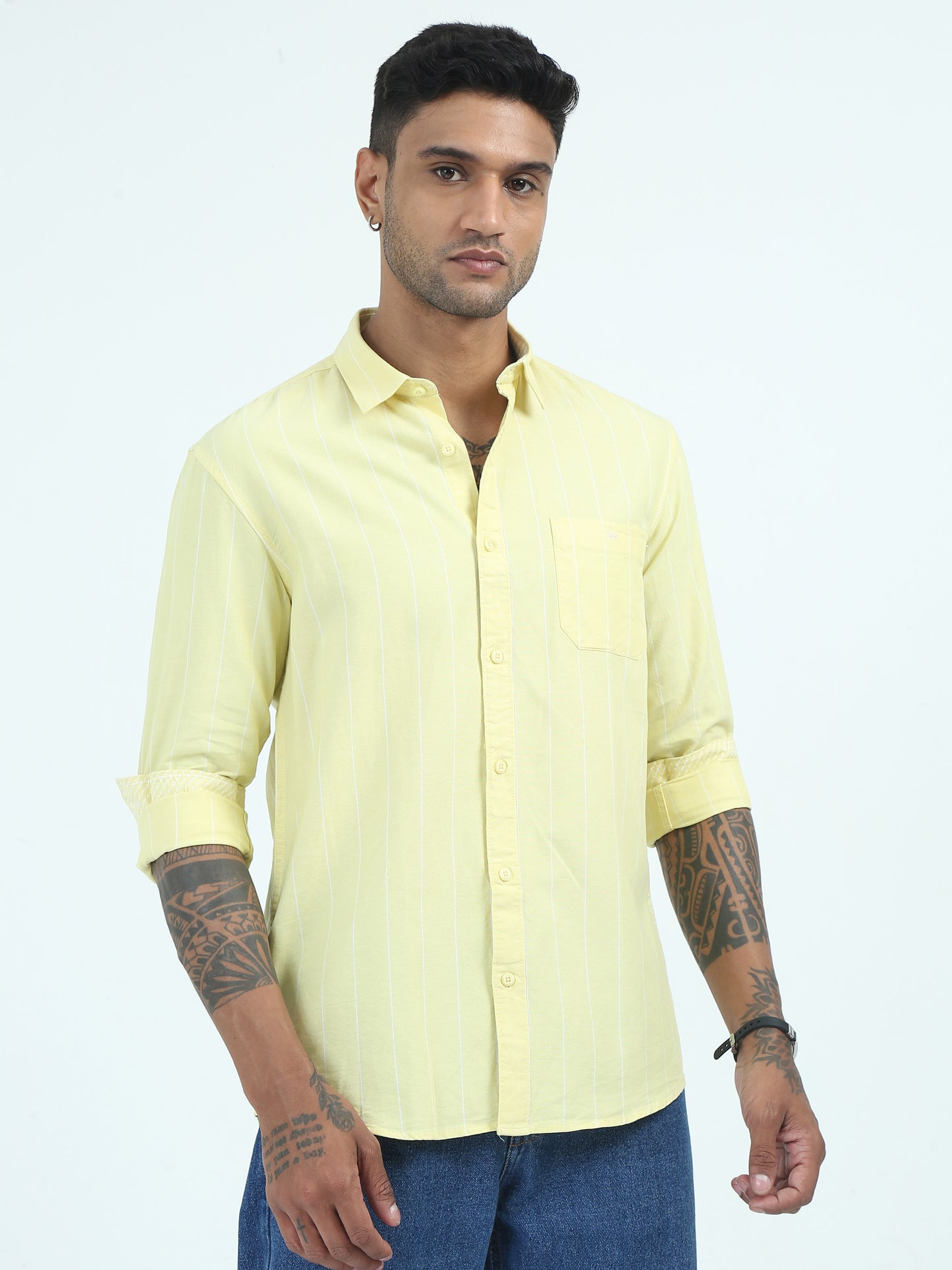 Oxford strip Yellow Shirt for Men