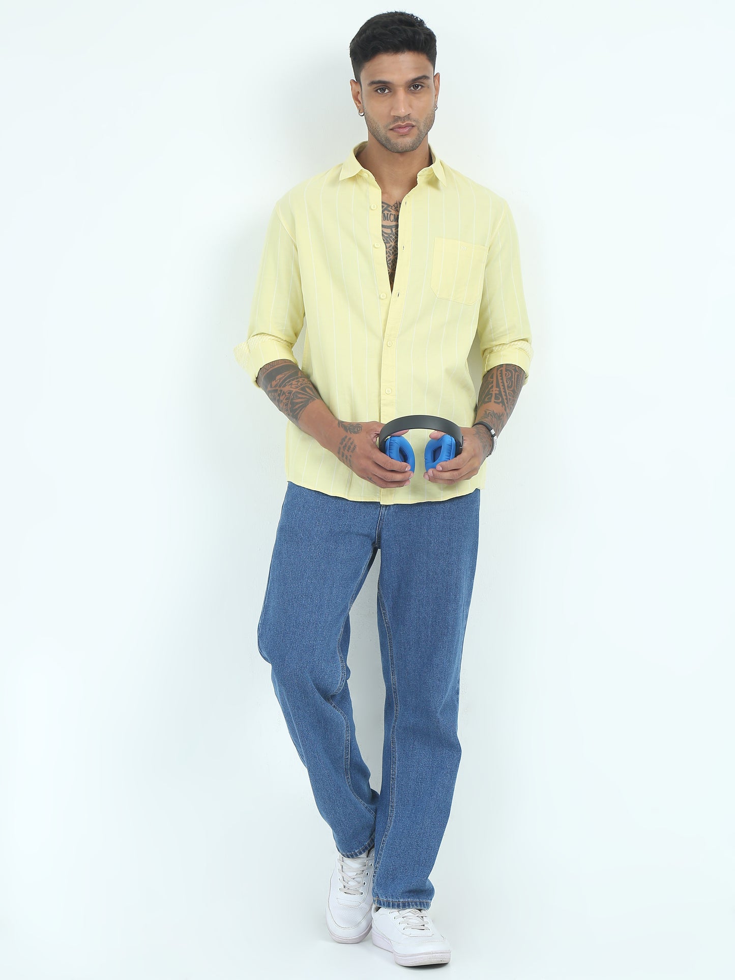 Oxford strip Yellow Shirt for Men