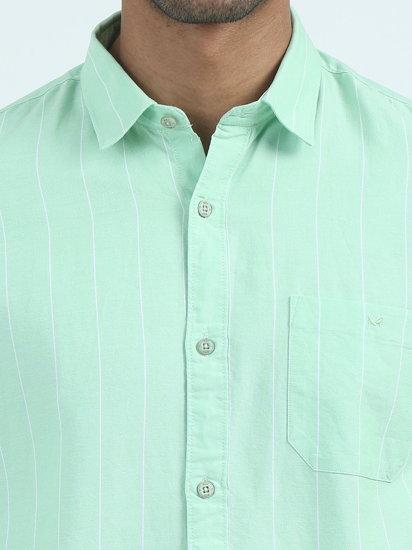 Green Oxford Strip Regular Fit Casual Shirts for Men