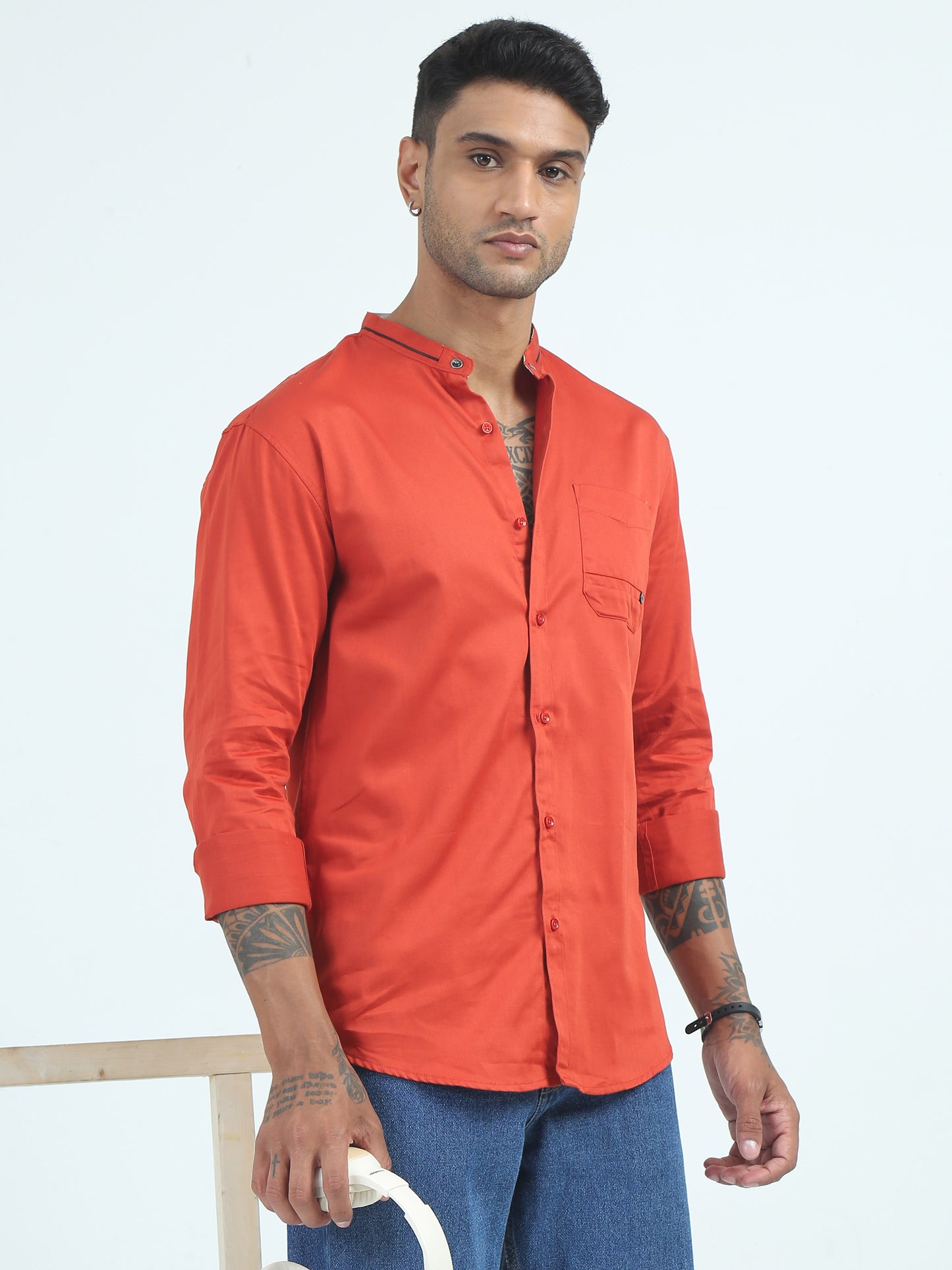  Satin Slub Rust Colored Shirt for Men