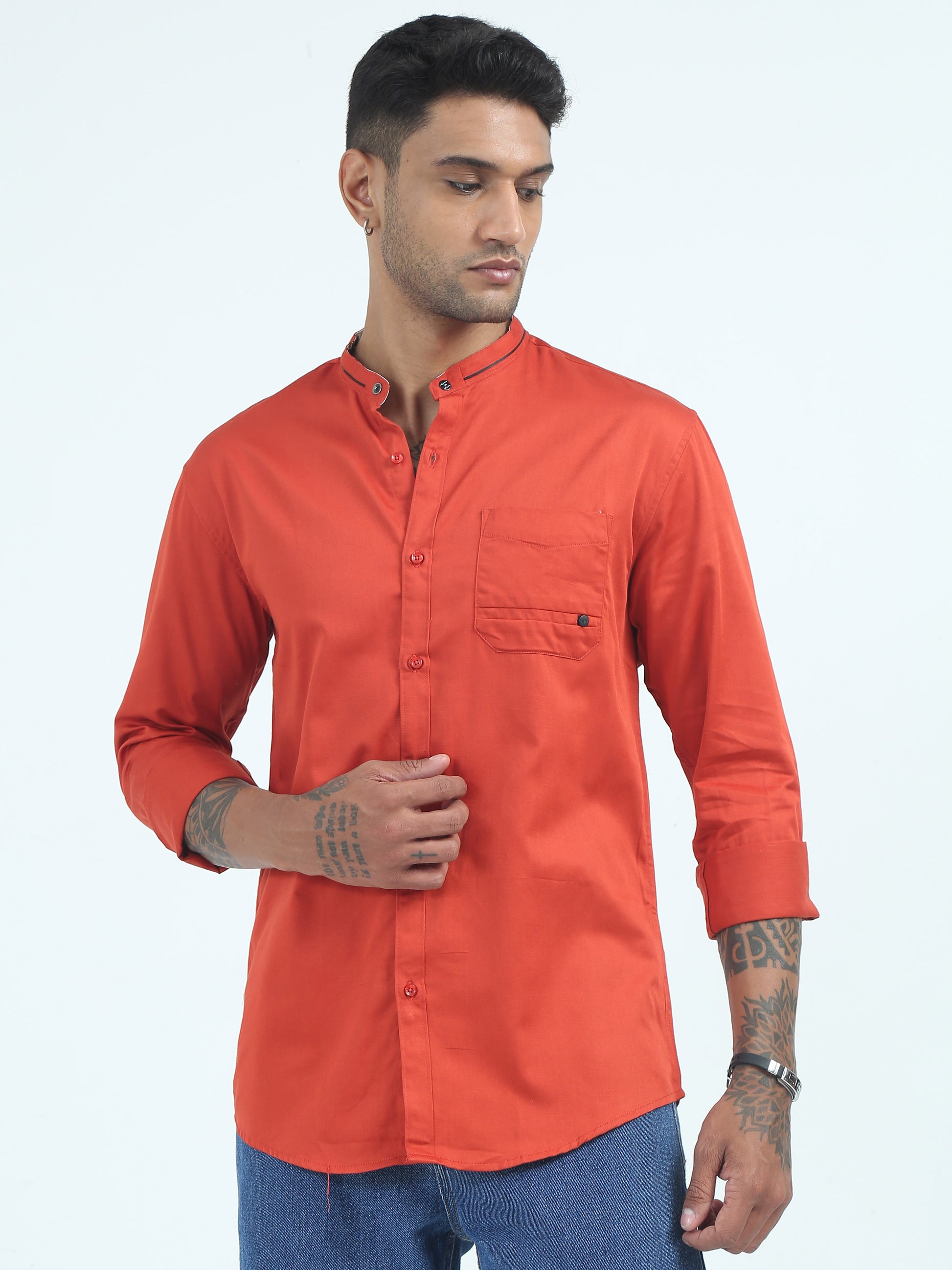  Satin Slub Rust Colored Shirt for Men