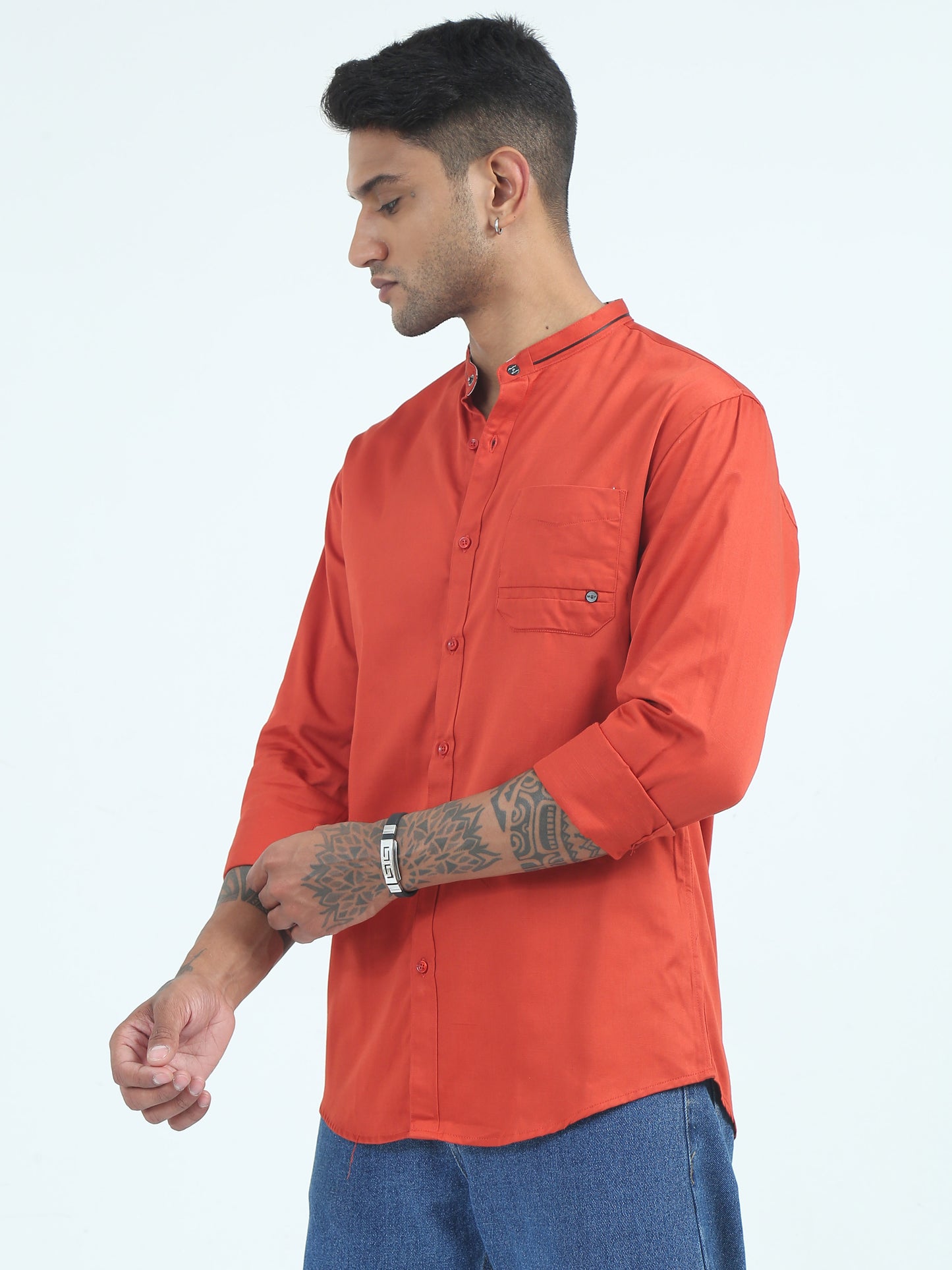  Satin Slub Rust Colored Shirt for Men