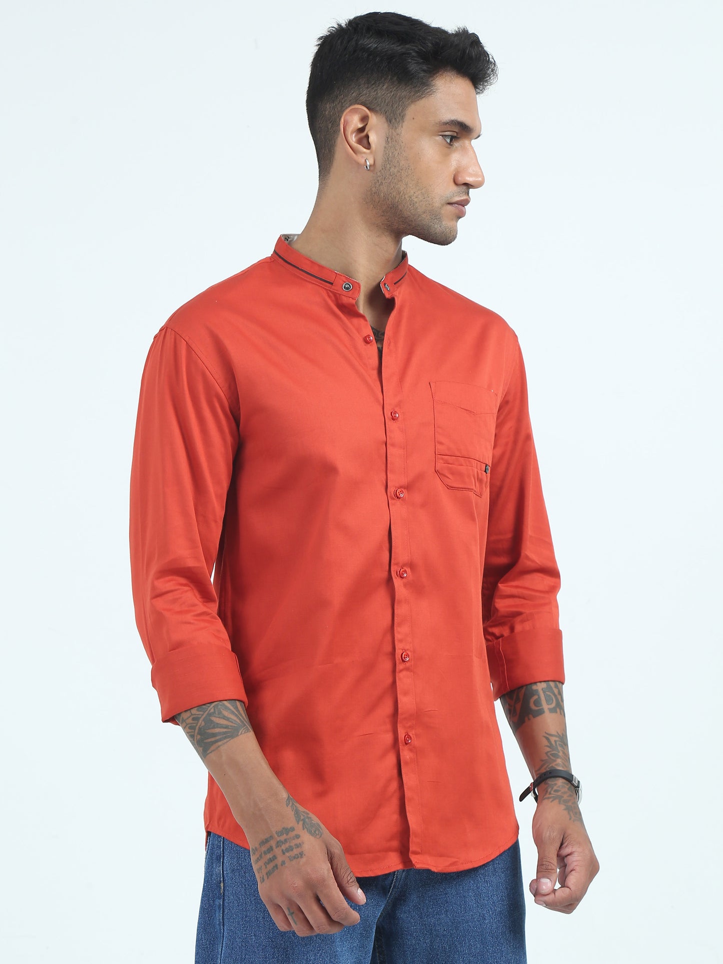  Satin Slub Rust Colored Shirt for Men