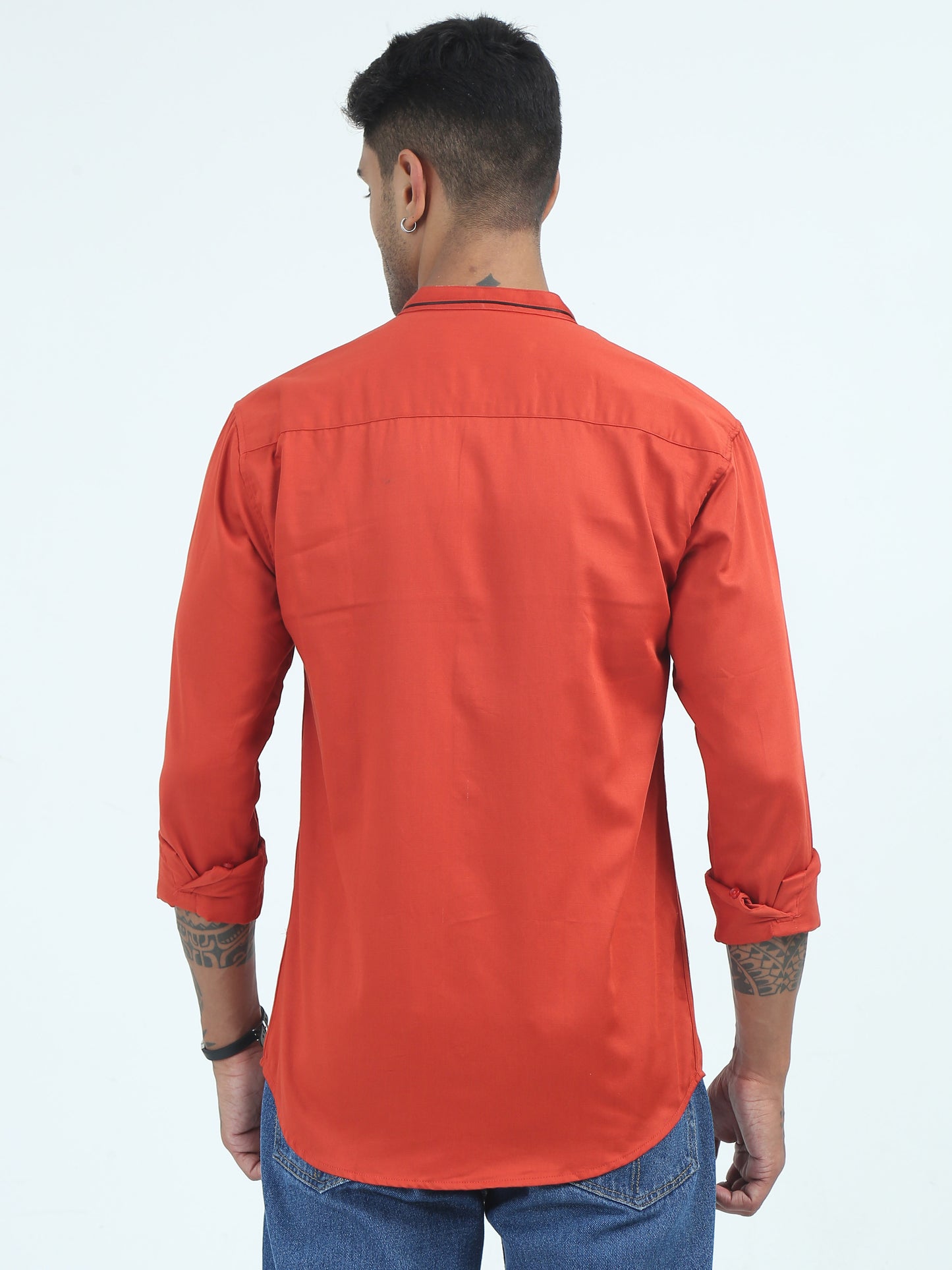  Satin Slub Rust Colored Shirt for Men