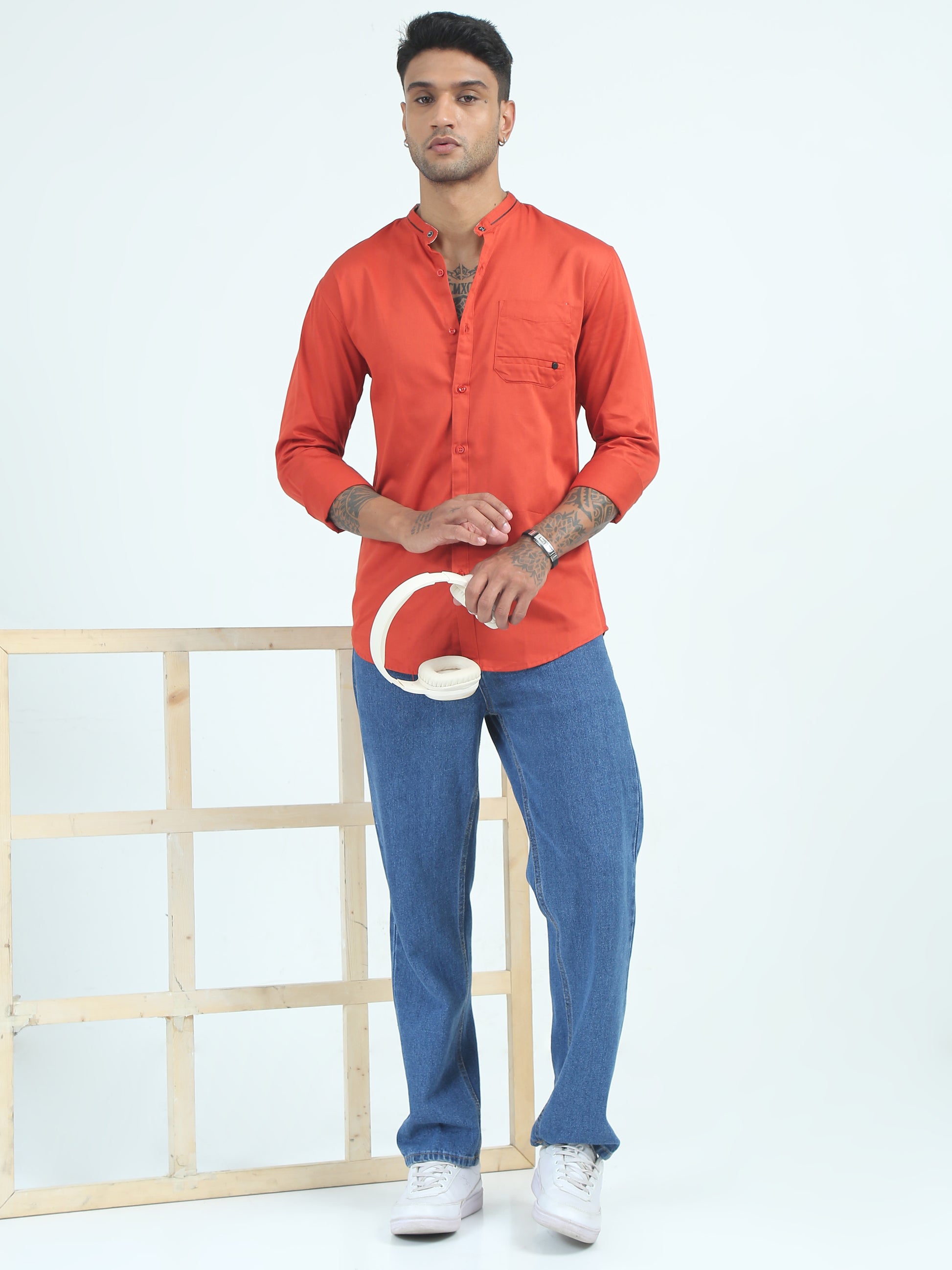  Satin Slub Rust Colored Shirt for Men