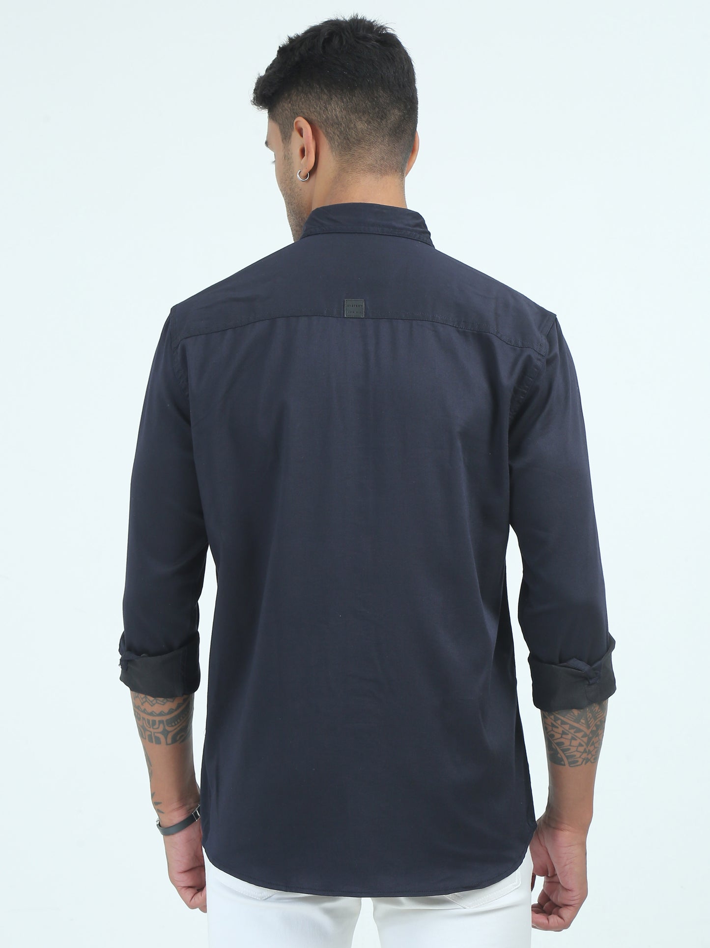  Twill Poly Lycra Mens Navy Blue Double Pocket Shirt