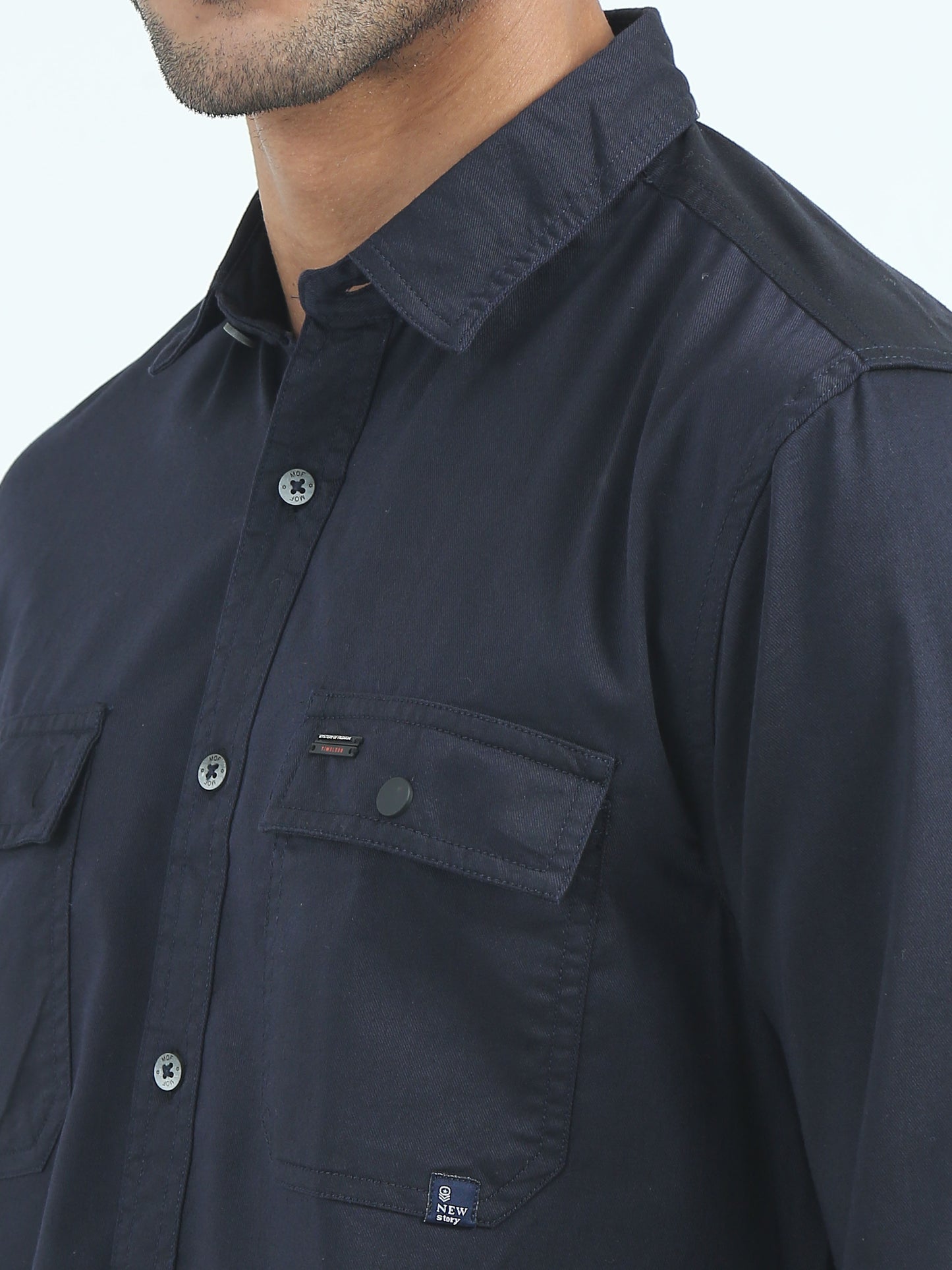  Twill Poly Lycra Mens Navy Blue Double Pocket Shirt