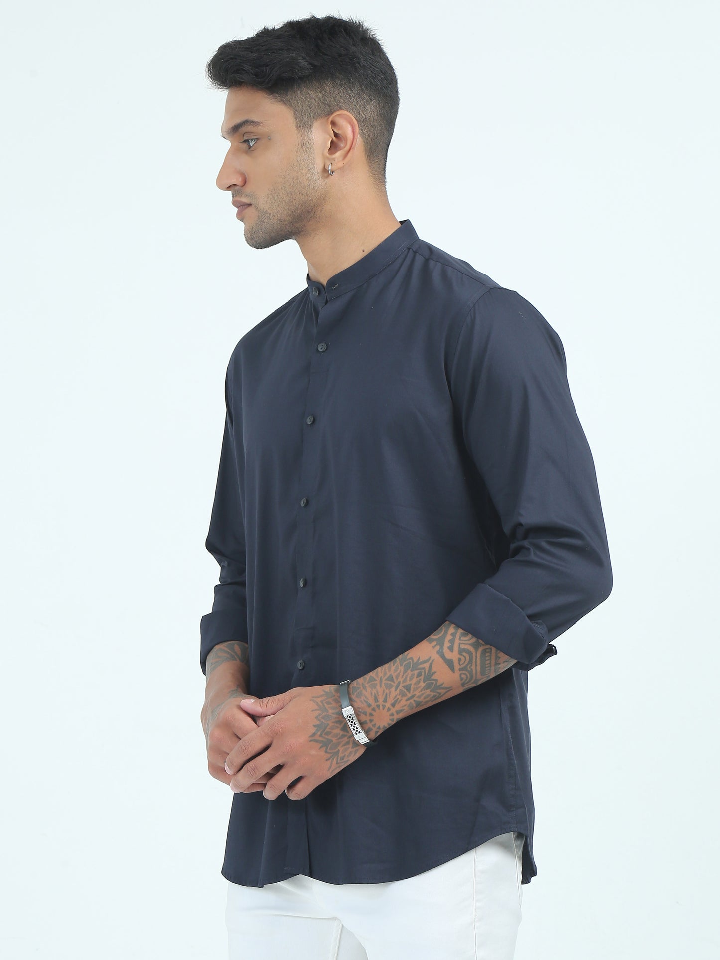 Twill Cotton Poly Solid Navy Blue Shirt for Men