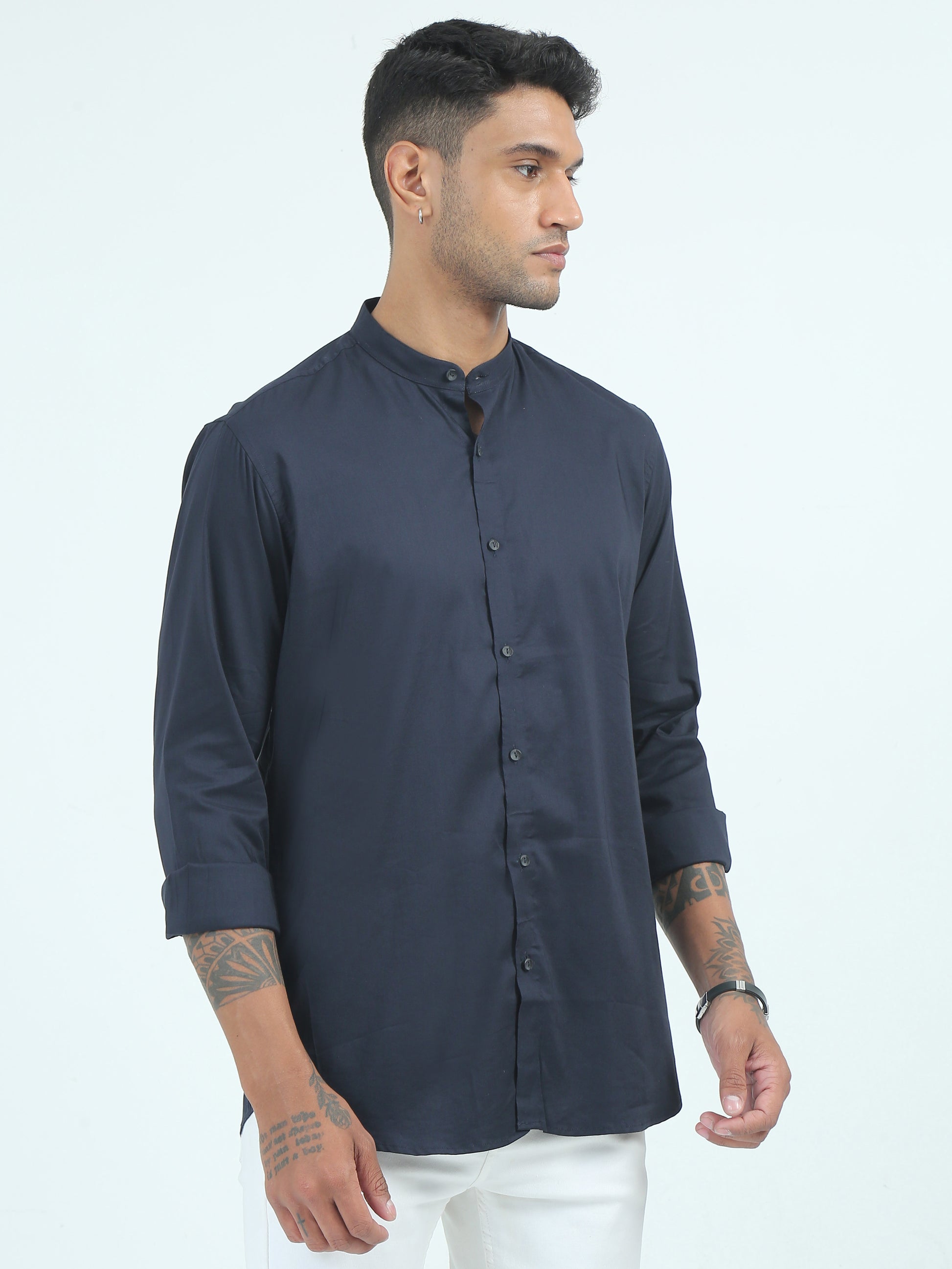 Twill Cotton Poly Solid Navy Blue Shirt for Men