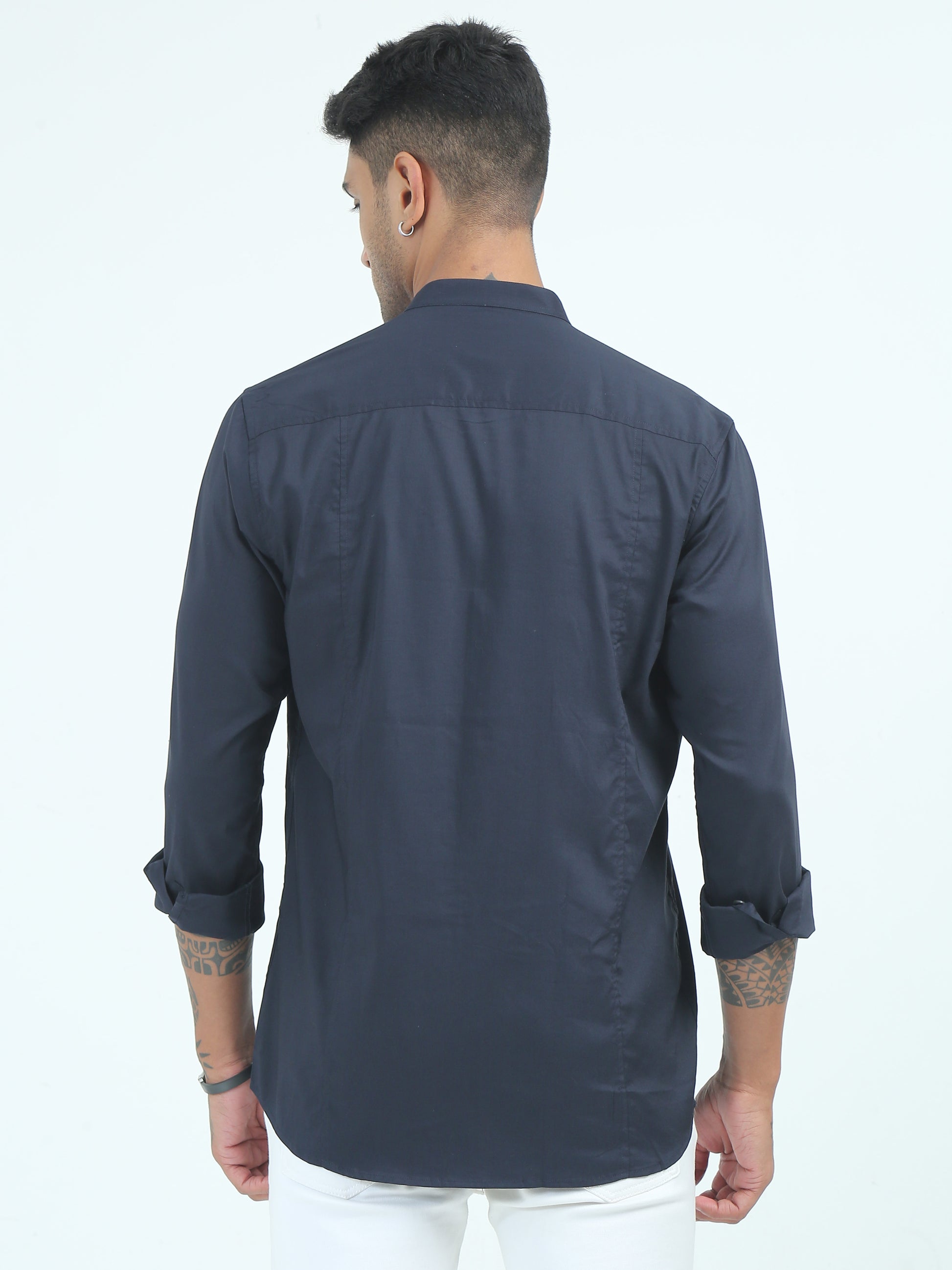 Twill Cotton Poly Solid Navy Blue Shirt for Men