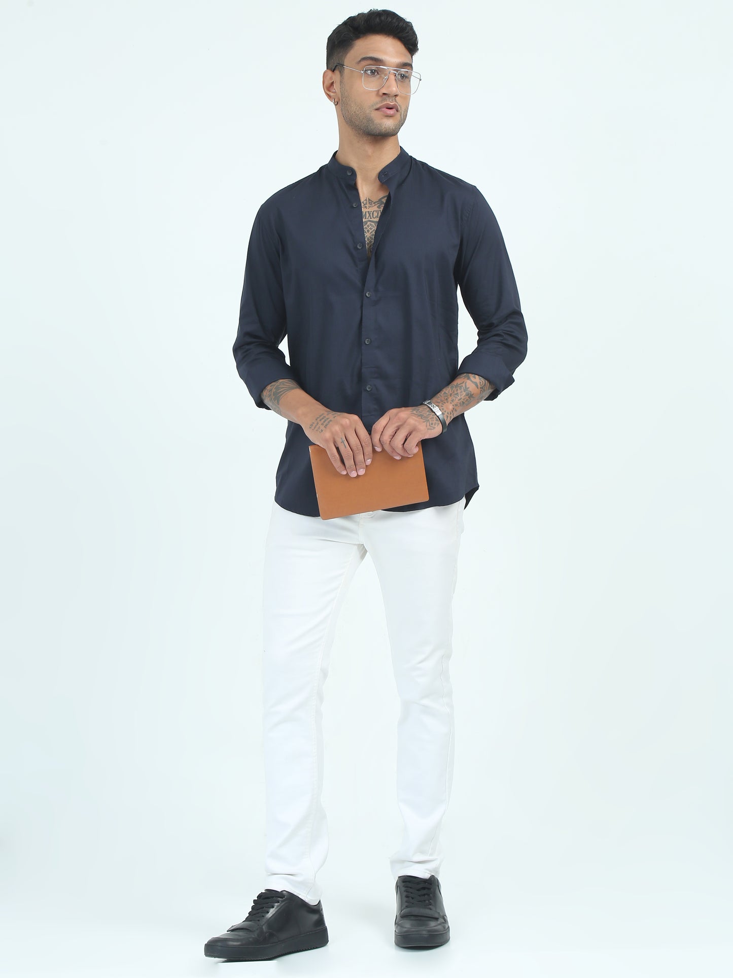 Twill Cotton Poly Solid Navy Blue Shirt for Men