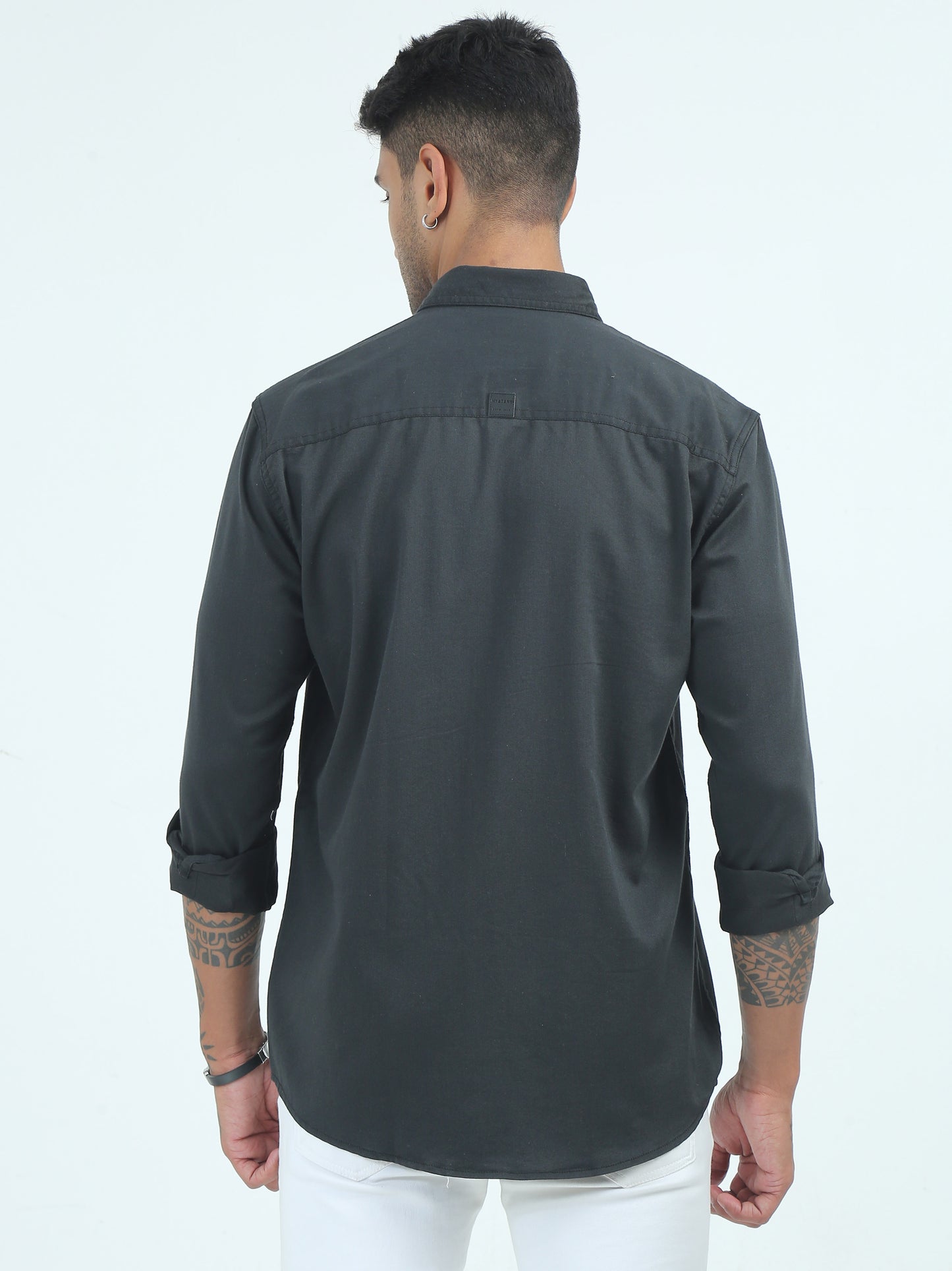 Black Twill Poly Lycra Double pocket solid shirt