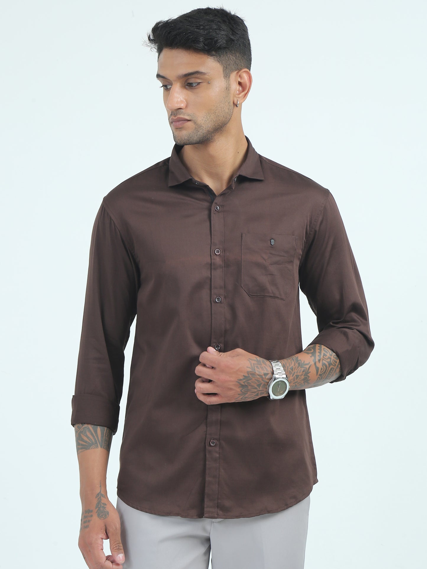 Satin Slub Coffee Colour Shirt for Men