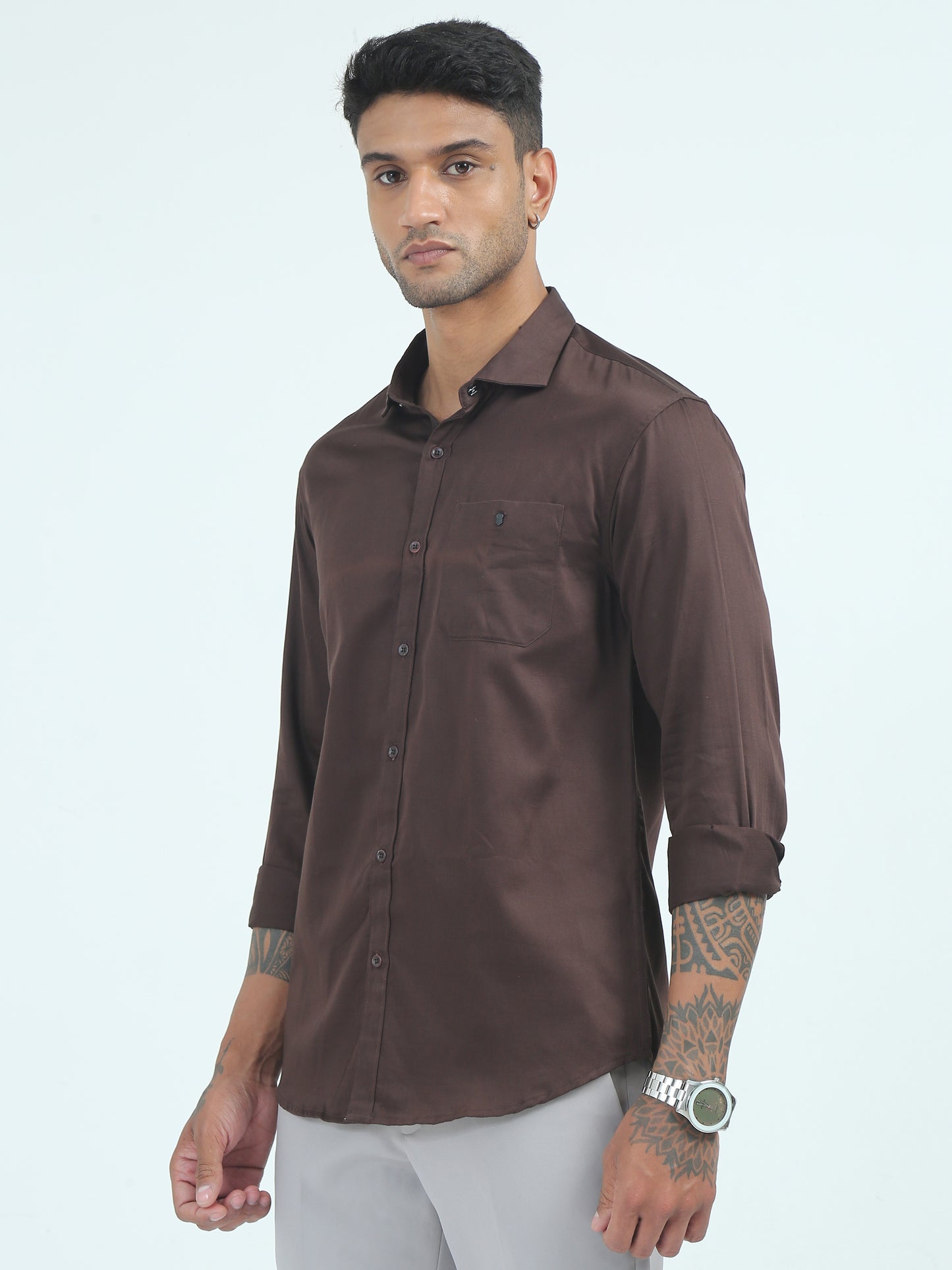 Satin Slub Coffee Colour Shirt for Men