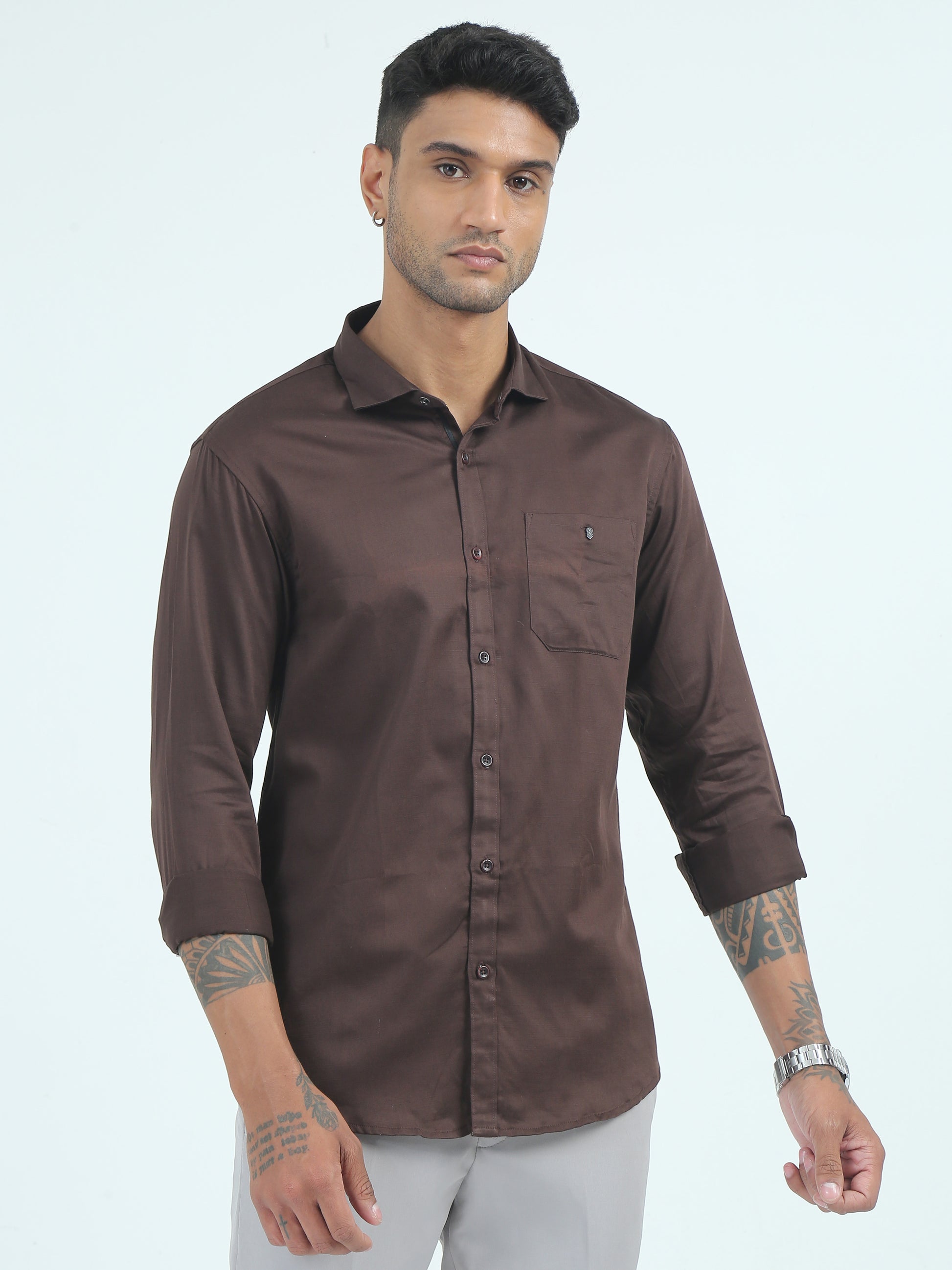 Satin Slub Coffee Colour Shirt for Men