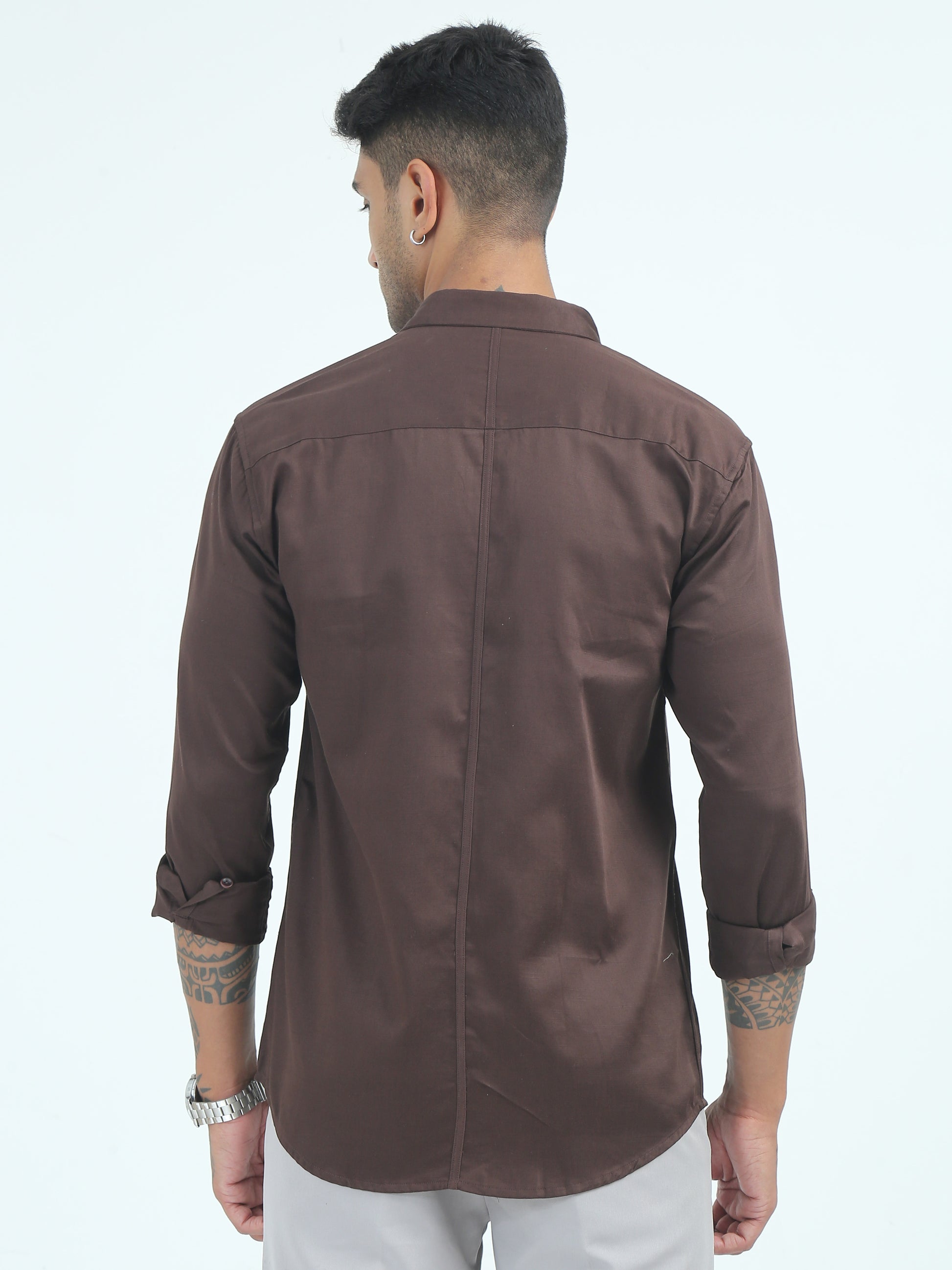 Satin Slub Coffee Colour Shirt for Men