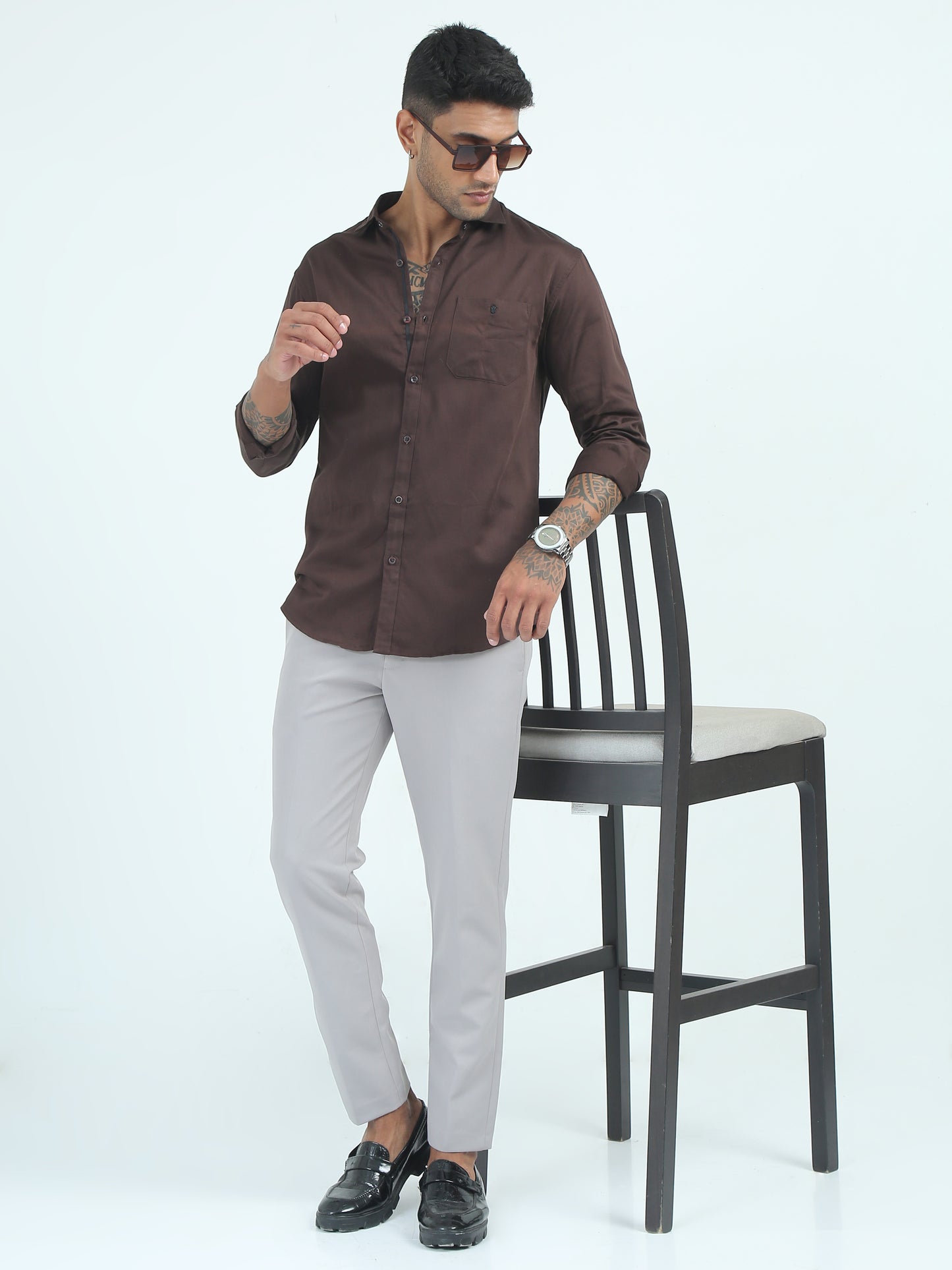 Satin Slub Coffee Colour Shirt for Men