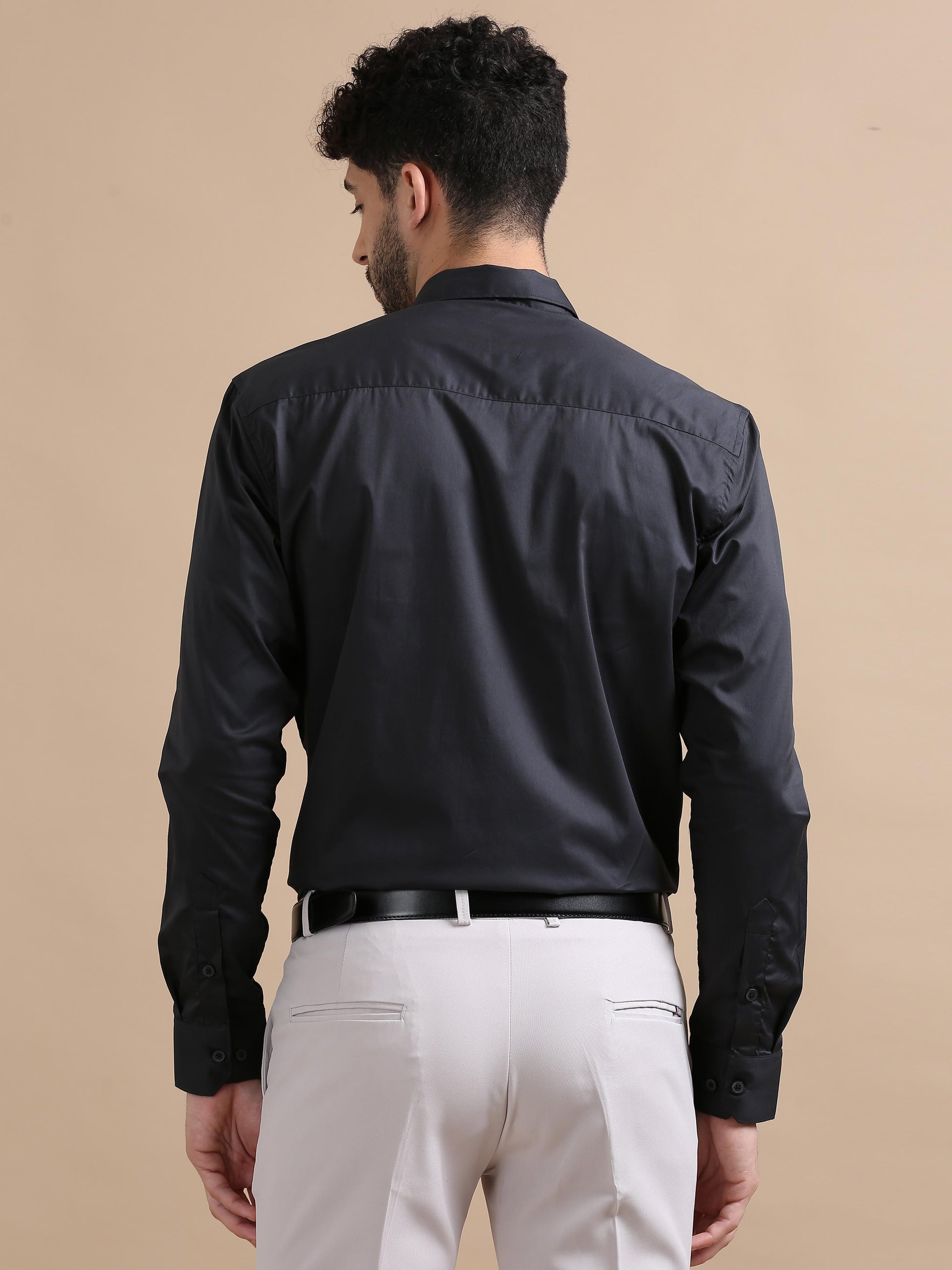 Plain Black Shirt Fine Cotton Men Long Sleeves 